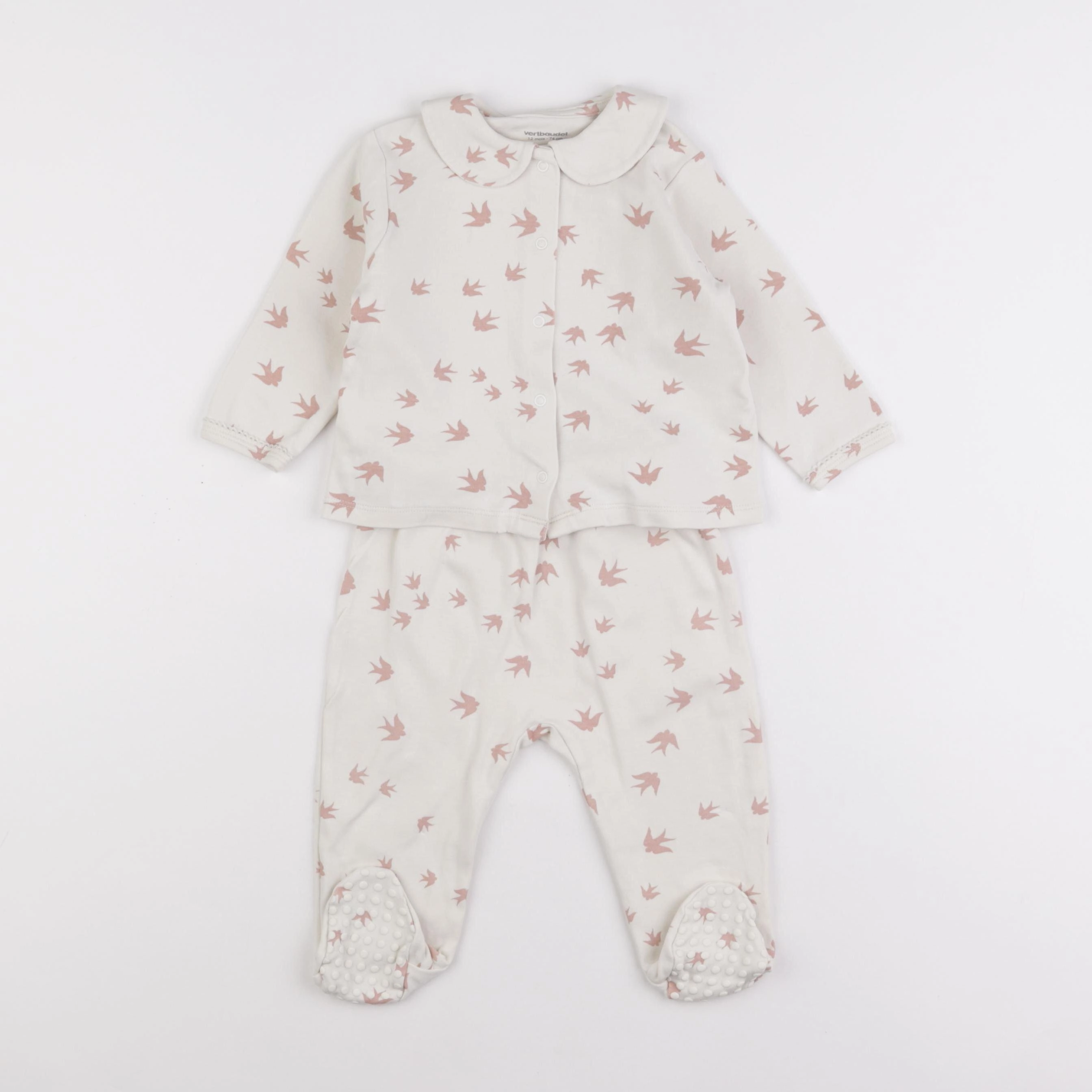 Vertbaudet - pyjama coton blanc, rose - 12 mois