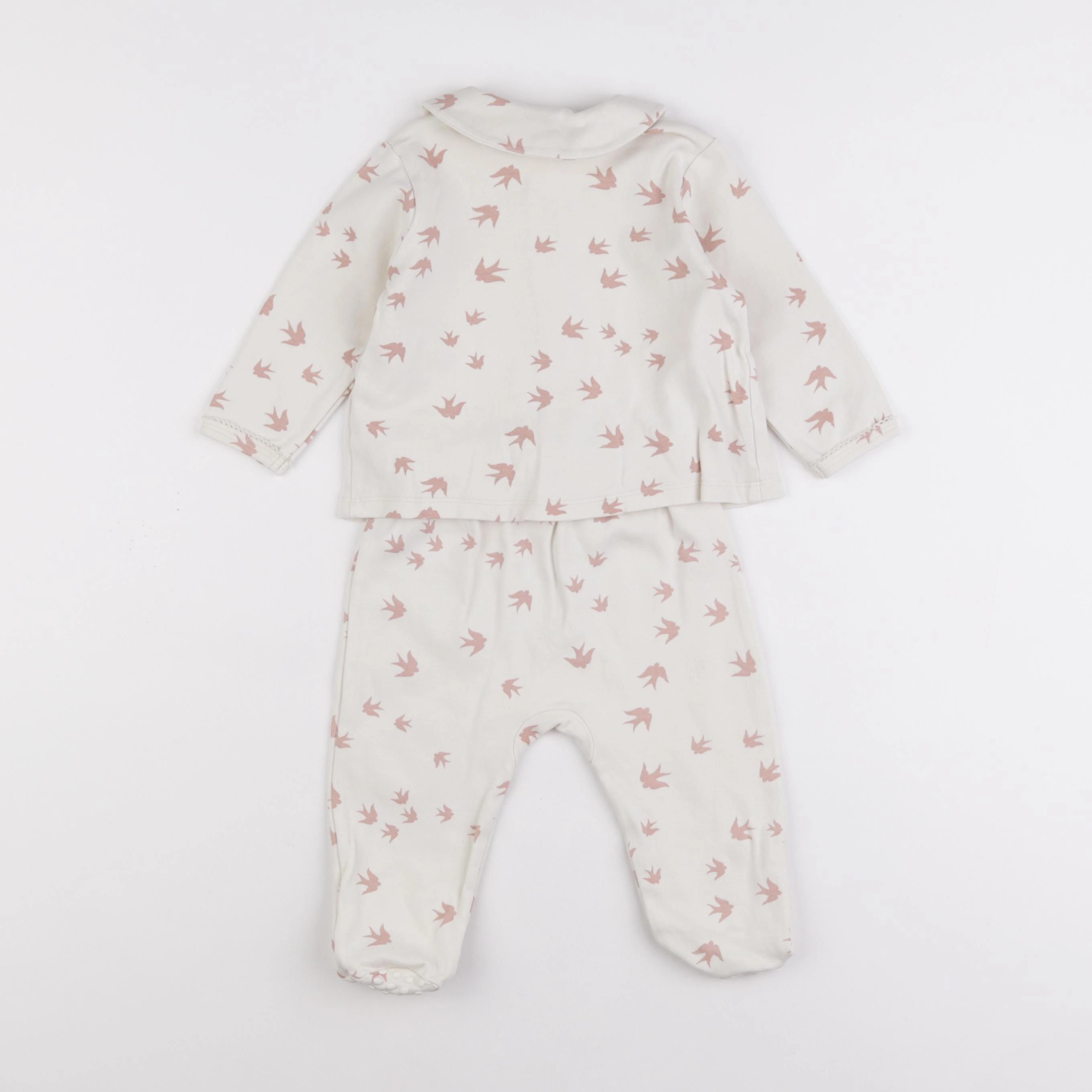 Vertbaudet - pyjama coton blanc, rose - 12 mois