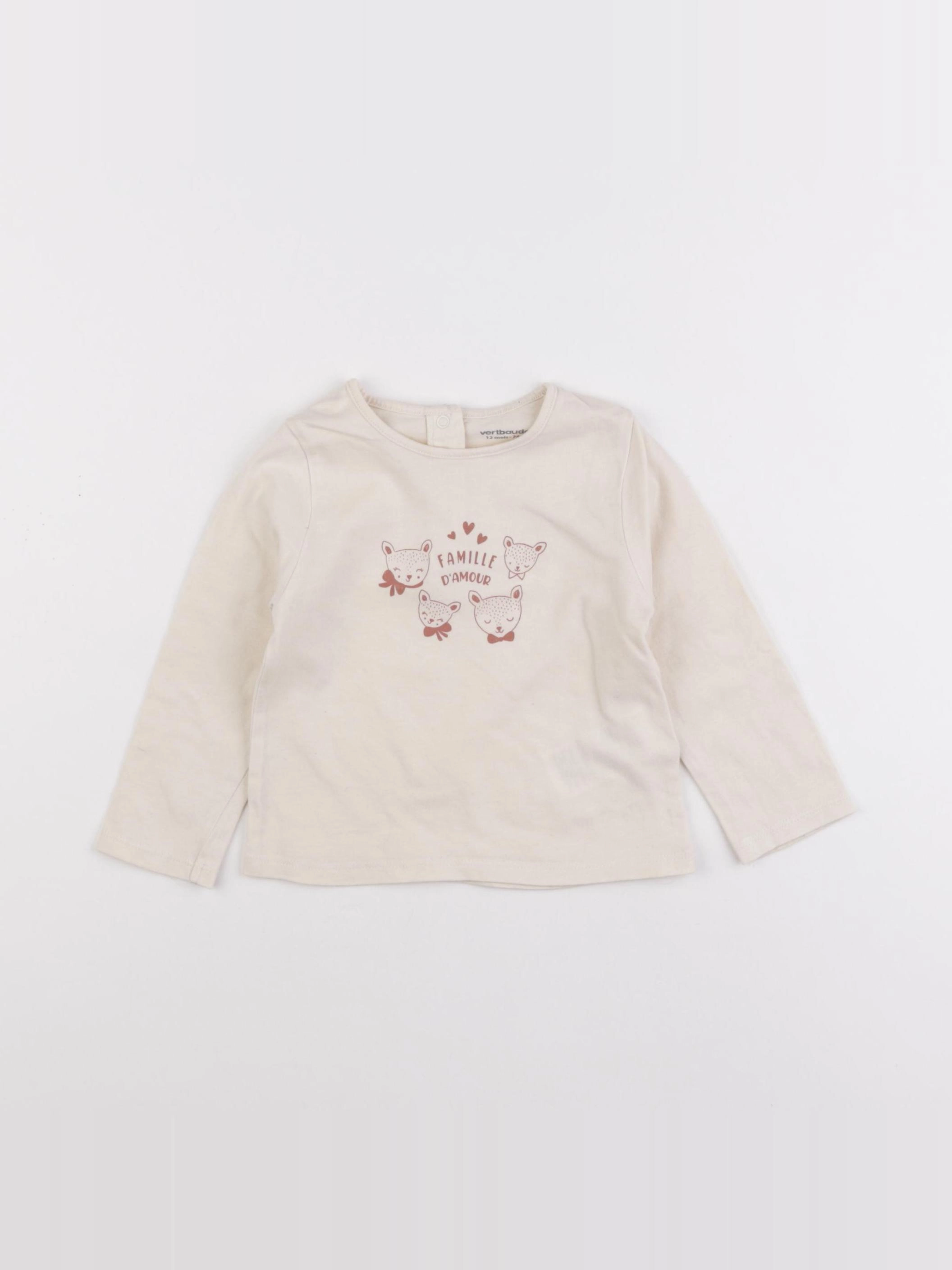 Vertbaudet - tee-shirt beige - 12 mois