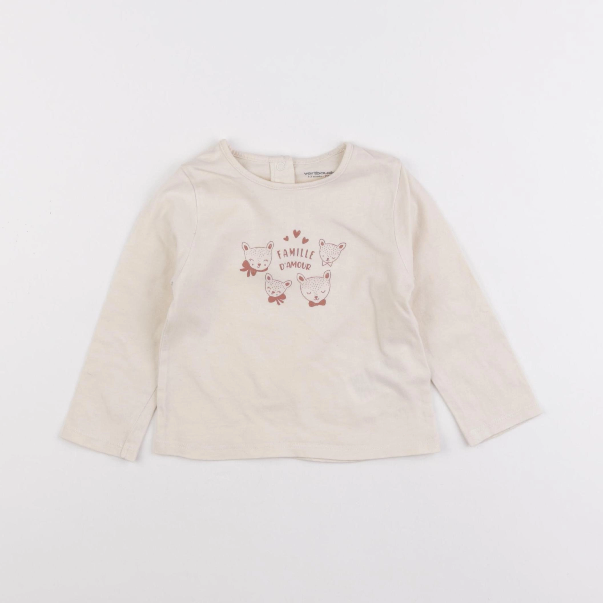 Vertbaudet - tee-shirt beige - 12 mois