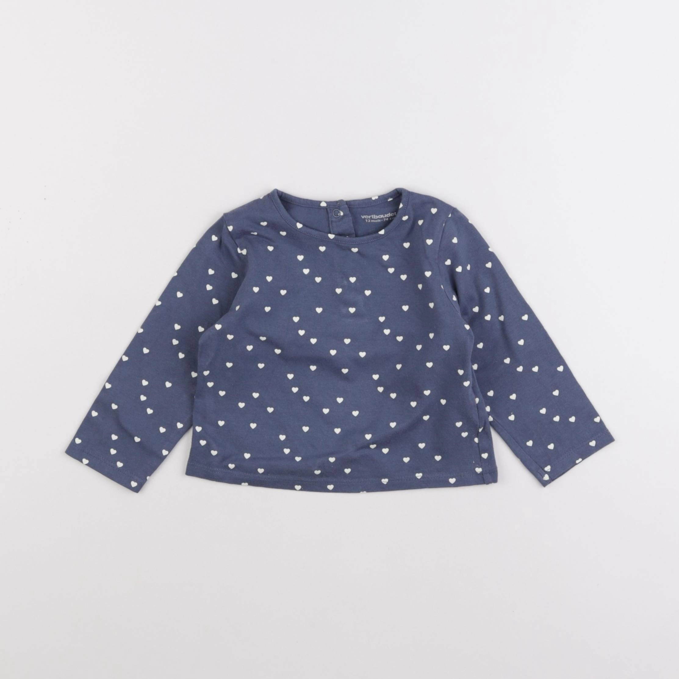 Vertbaudet - tee-shirt bleu, blanc - 12 mois