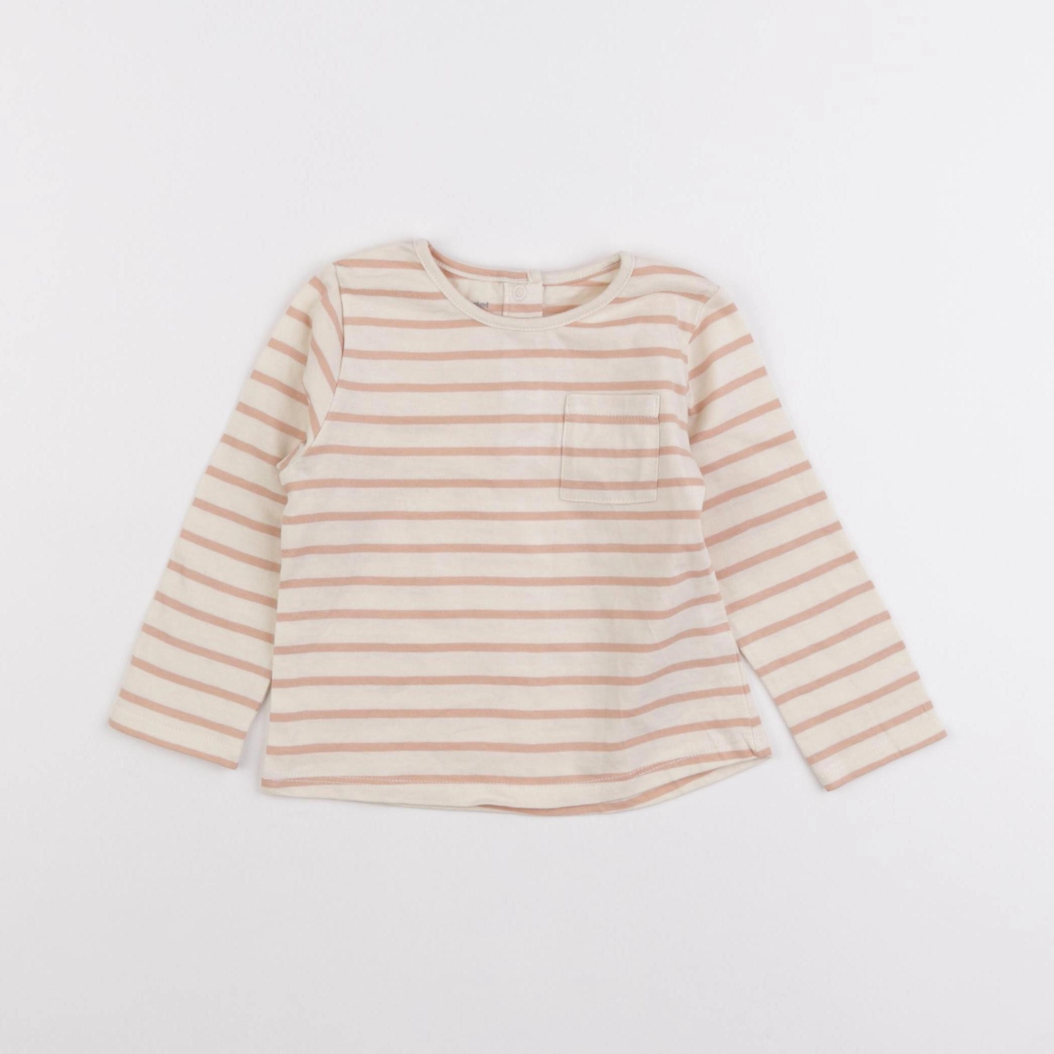 Vertbaudet - tee-shirt beige, rose - 12 mois