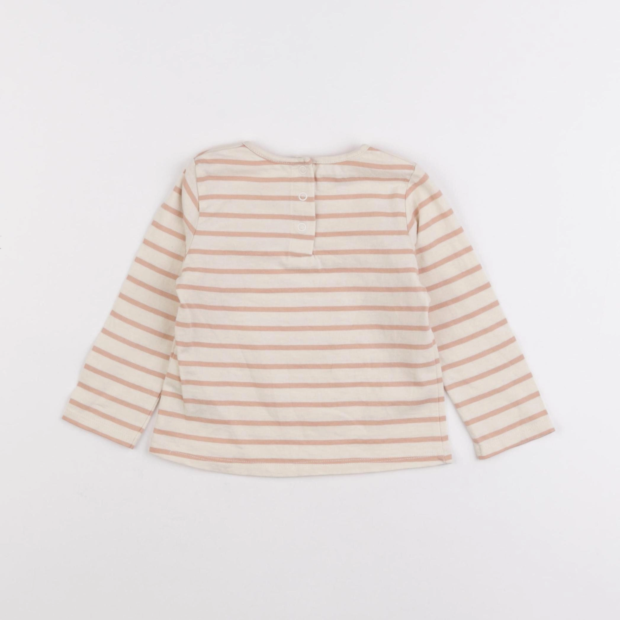 Vertbaudet - tee-shirt beige, rose - 12 mois