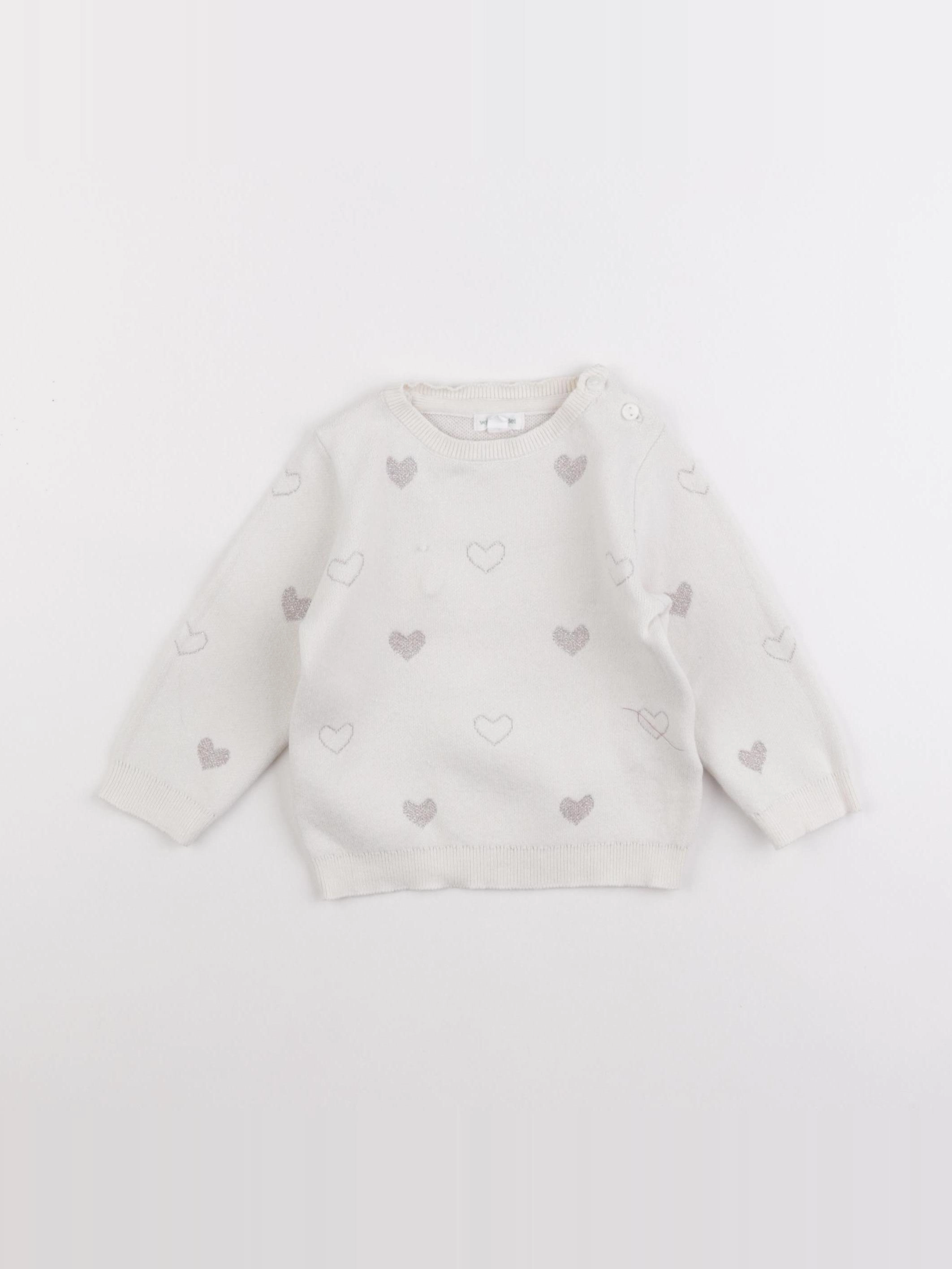 Vertbaudet - pull blanc, or - 12 mois