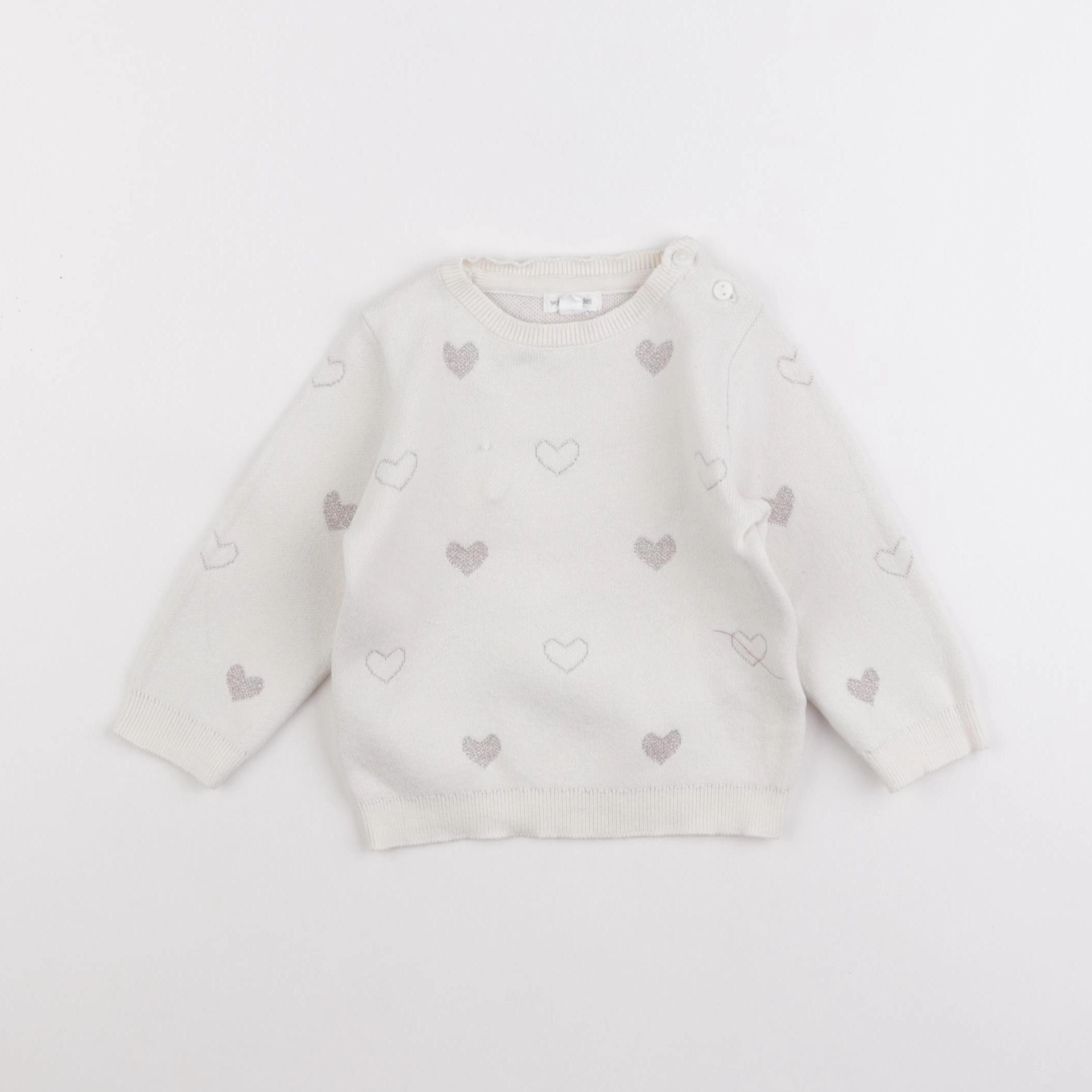 Vertbaudet - pull blanc, or - 12 mois