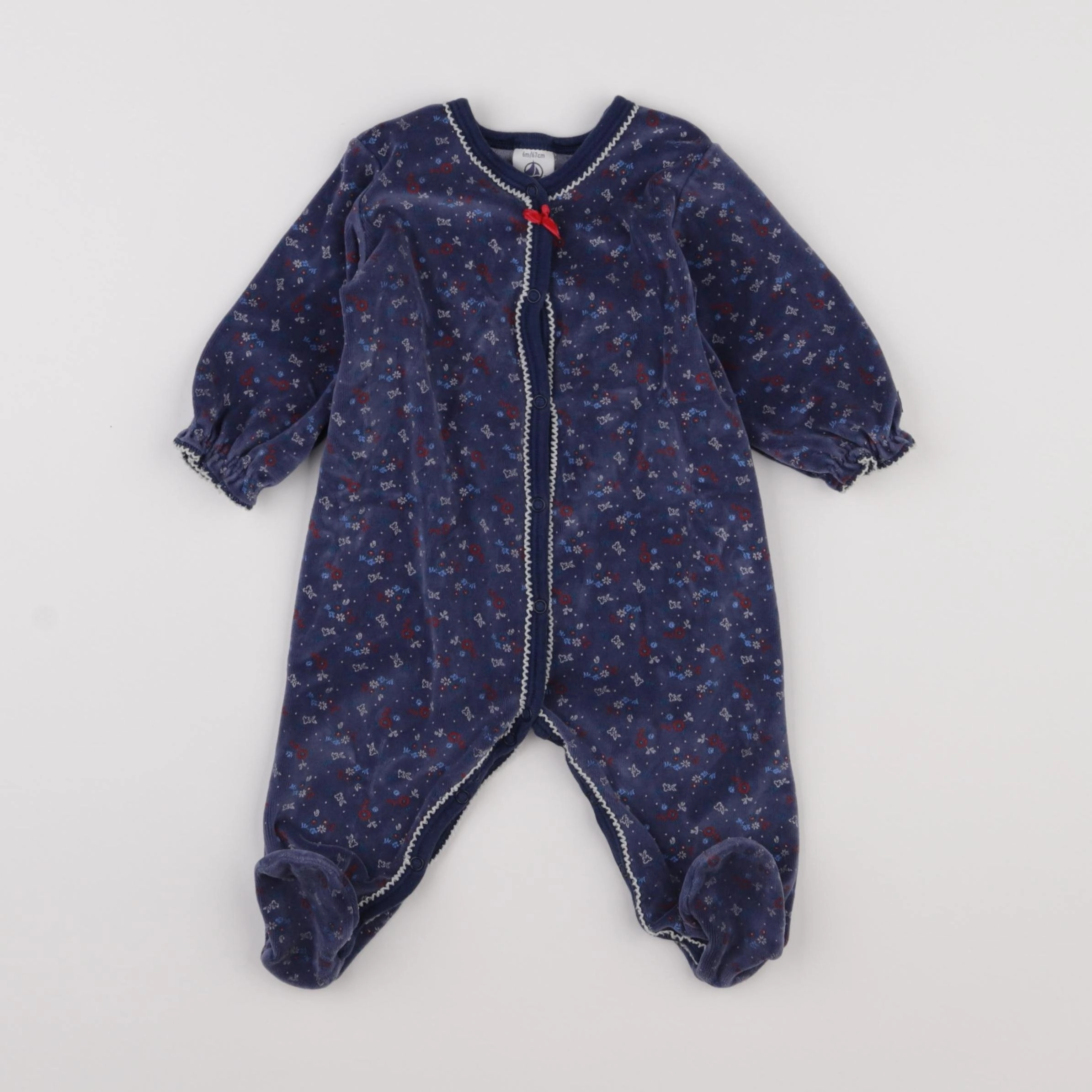 Petit Bateau - pyjama velours bleu - 6 mois
