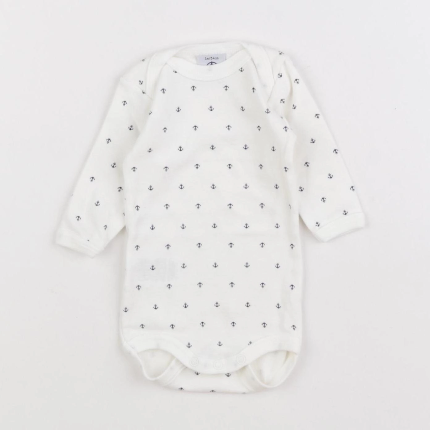 Petit Bateau - body blanc, bleu - 1 mois