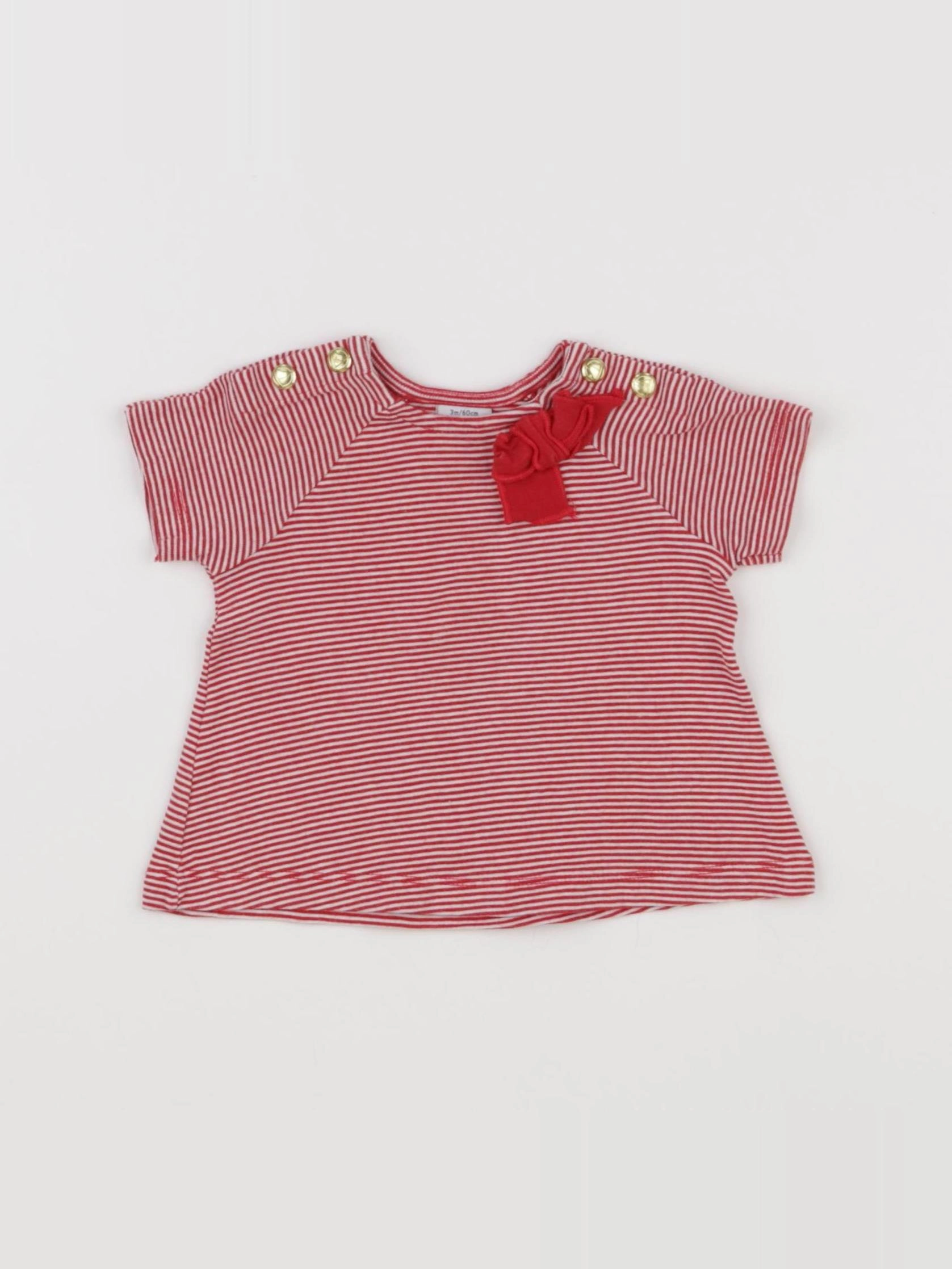 Petit Bateau - tee-shirt blanc, rouge - 3 mois