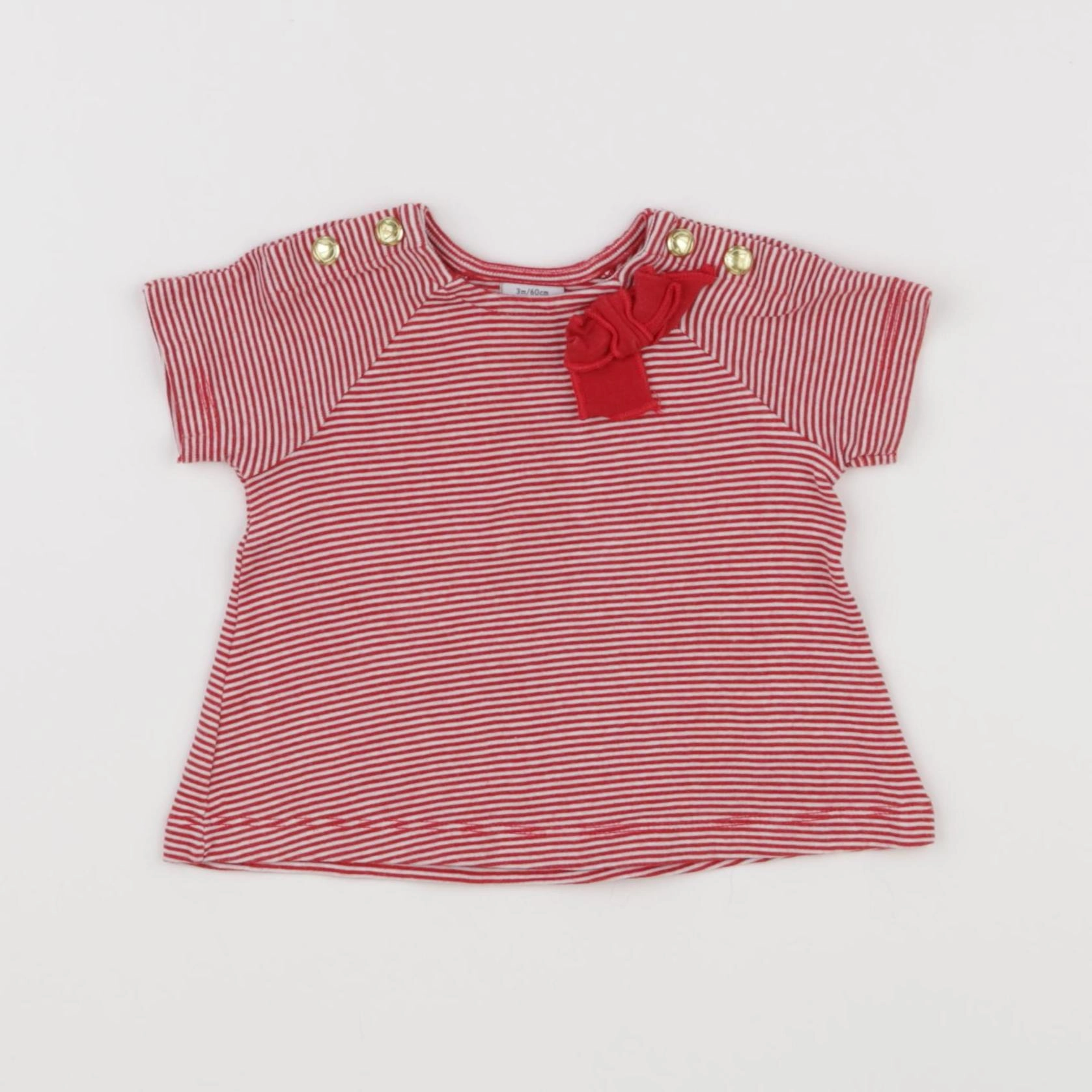 Petit Bateau - tee-shirt blanc, rouge - 3 mois
