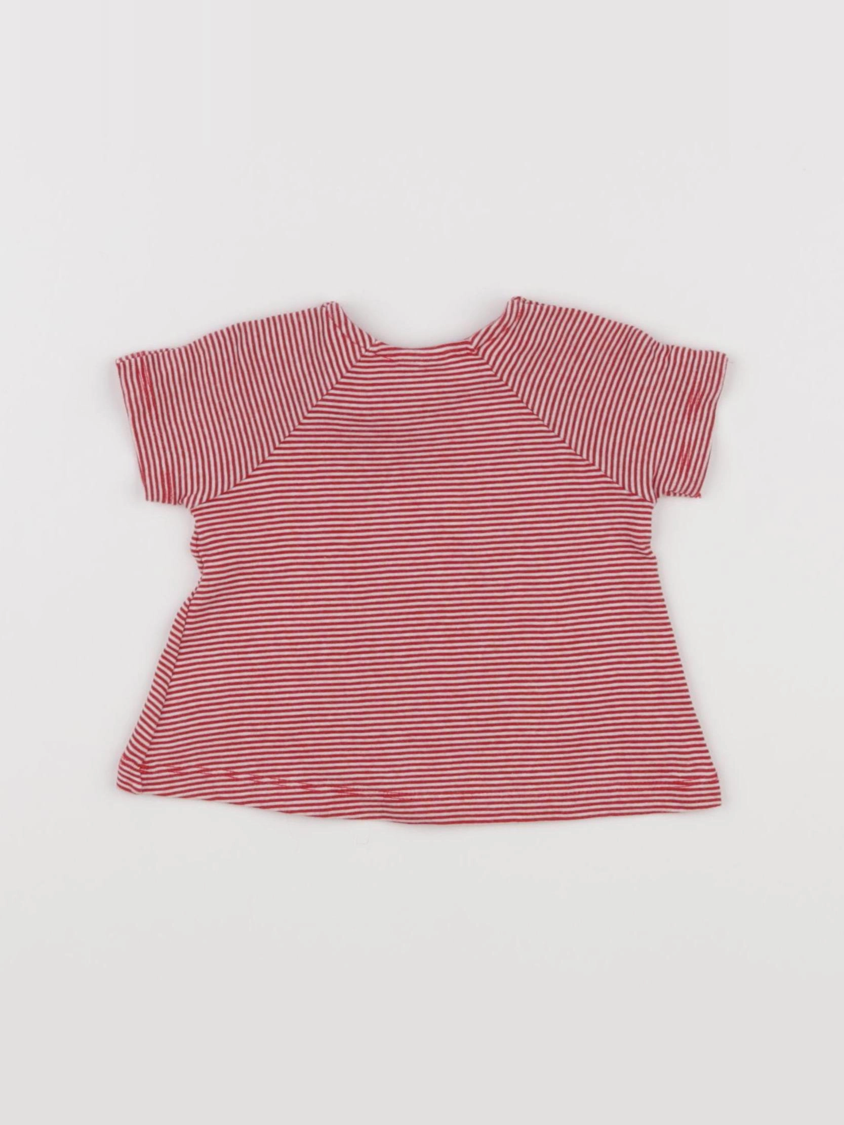 Petit Bateau - tee-shirt blanc, rouge - 3 mois