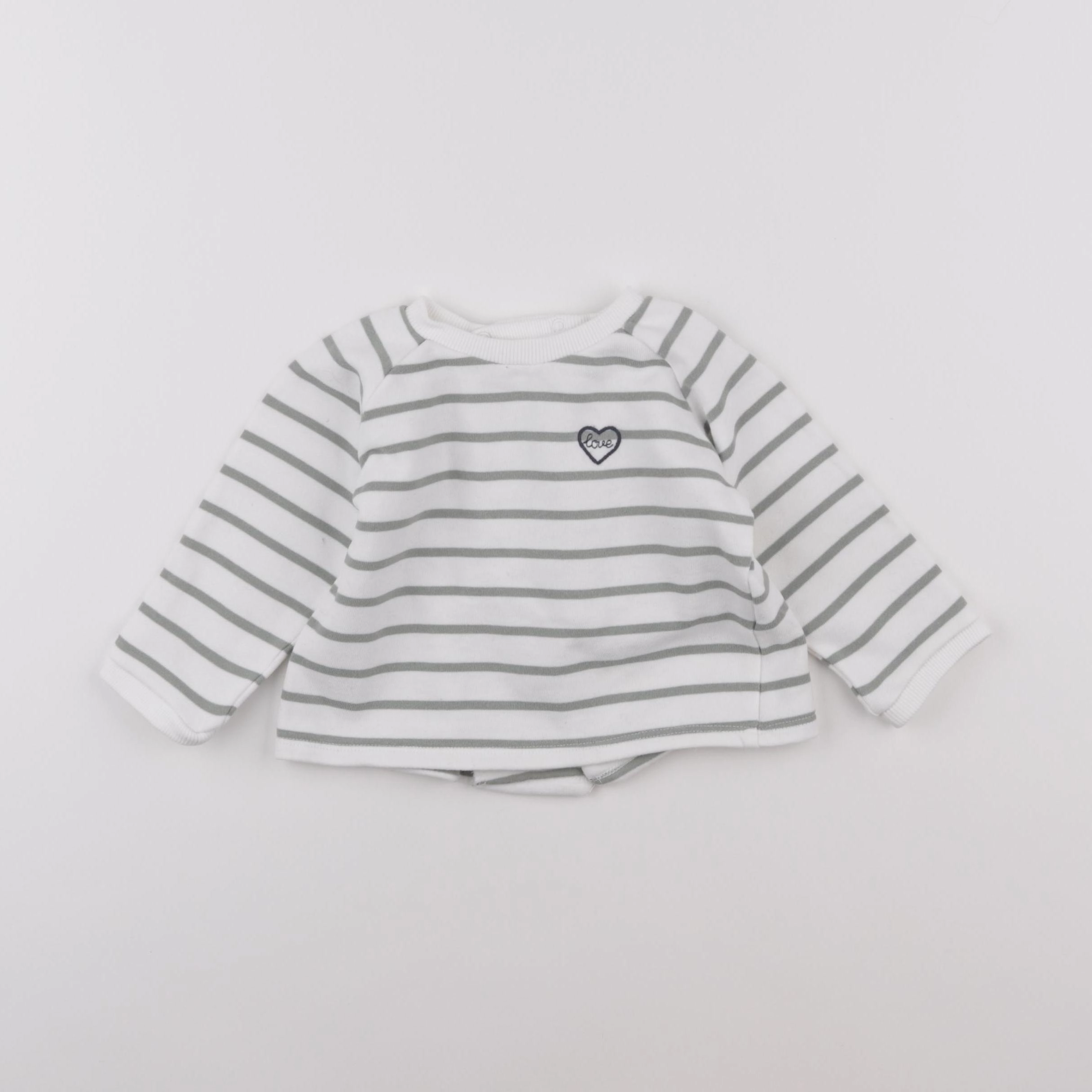 Boutchou - sweat blanc, vert - 12 mois
