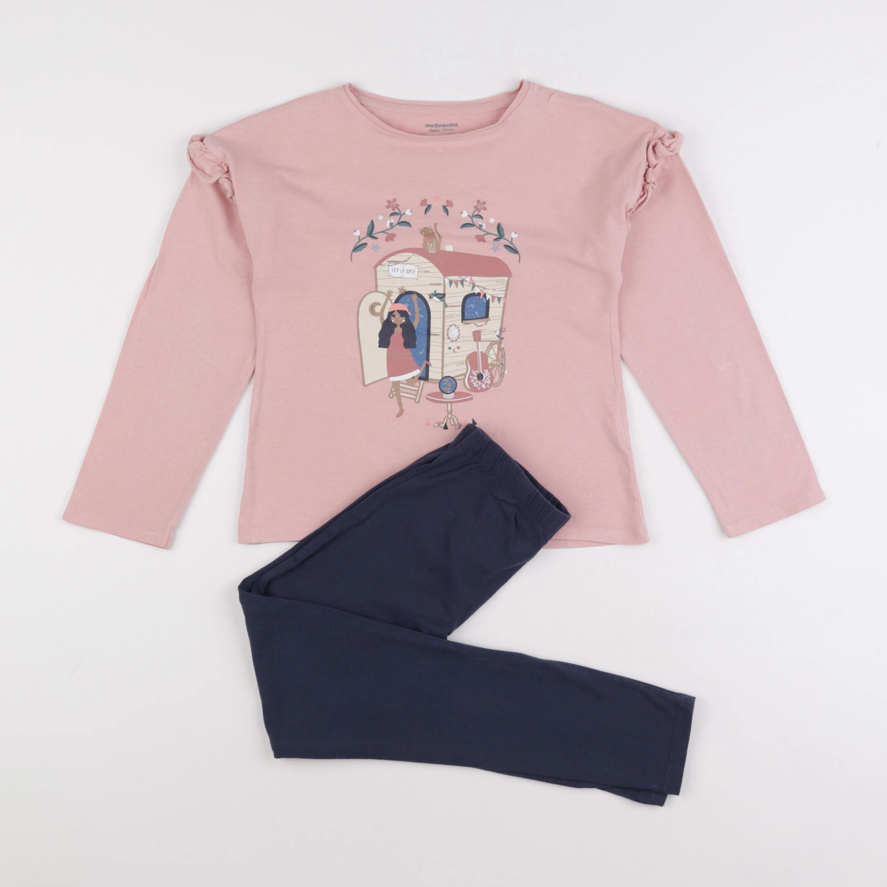 Vertbaudet - pyjama coton bleu, rose - 8 ans