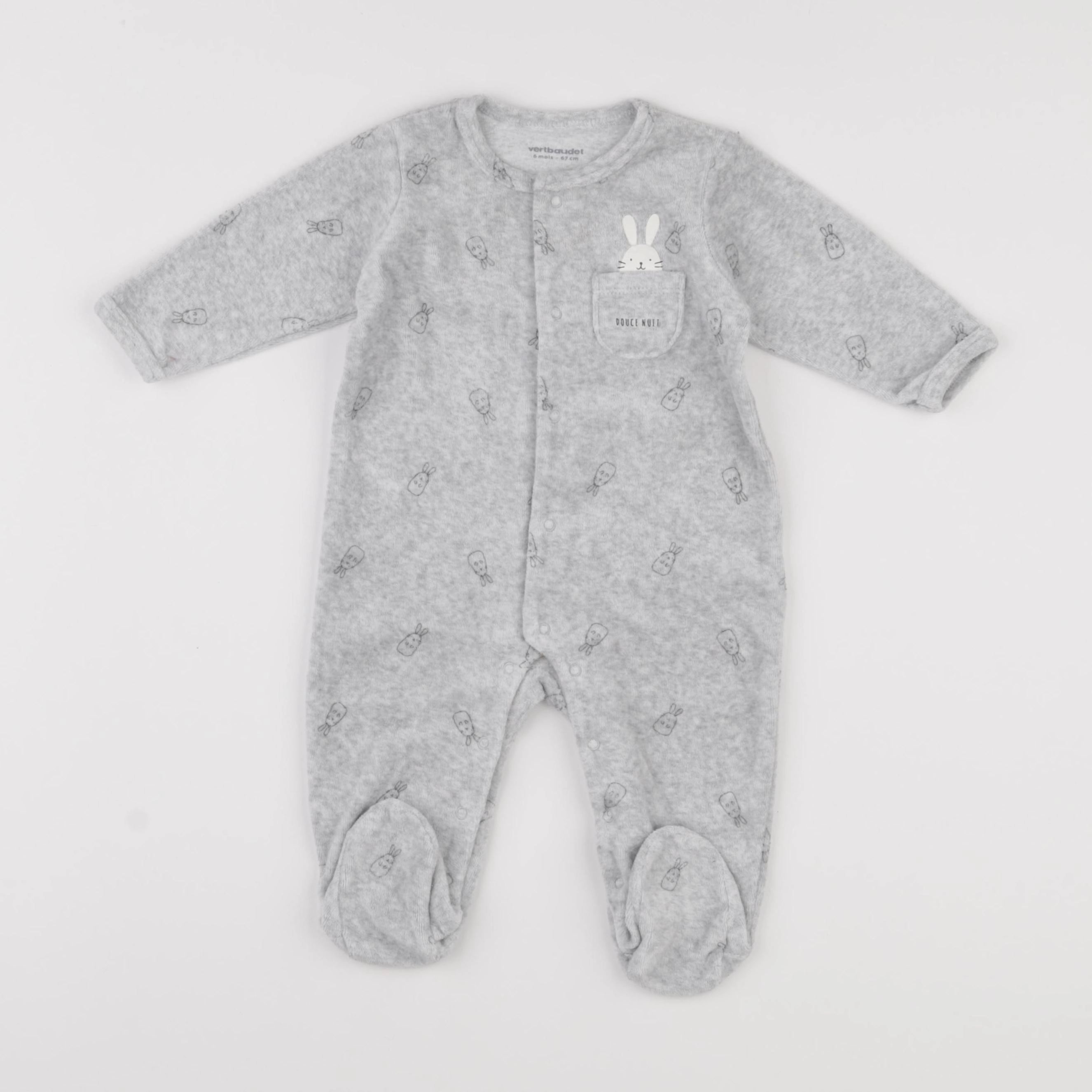 Vertbaudet - pyjama velours gris - 6 mois