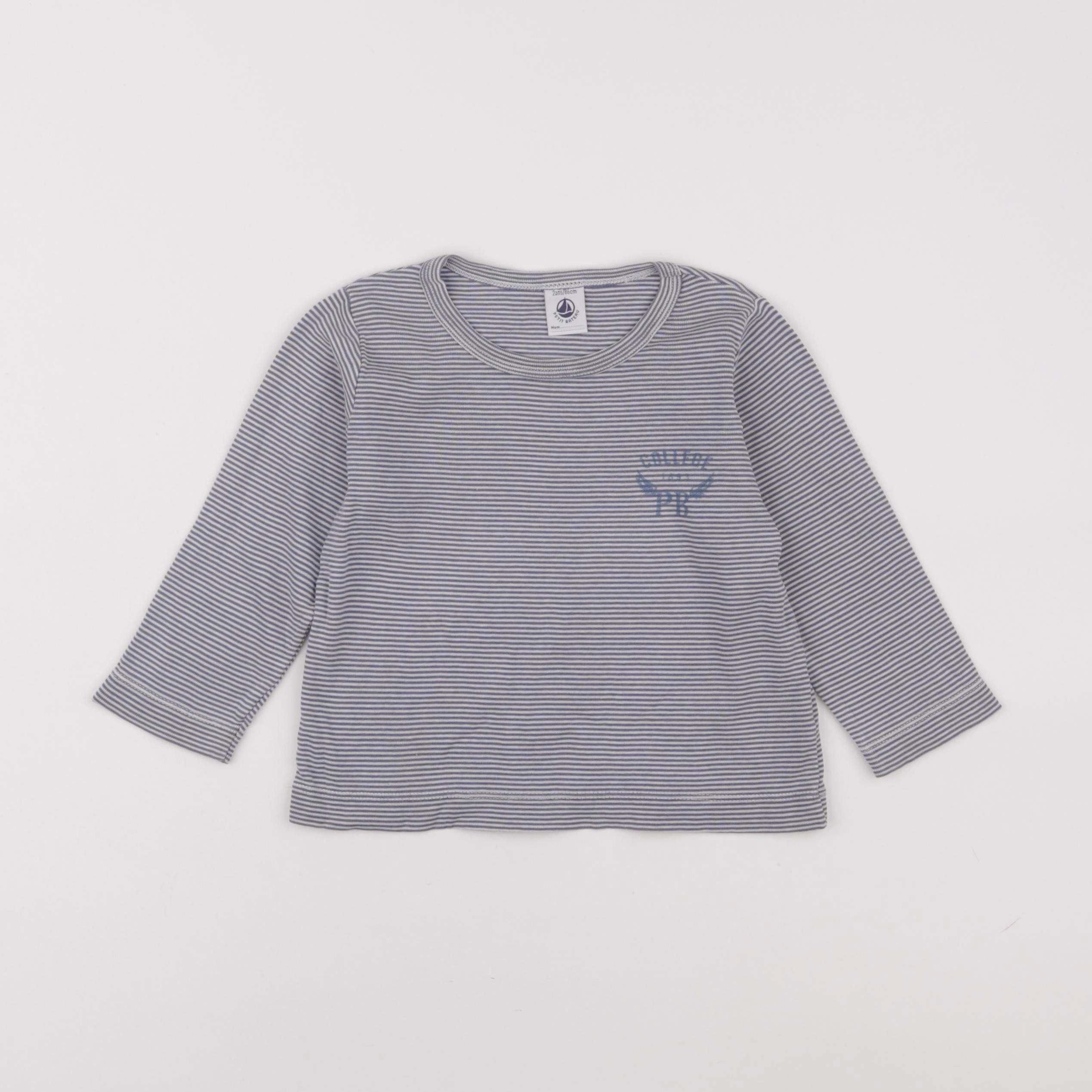 Petit Bateau - maillot de corps blanc, bleu - 2 ans