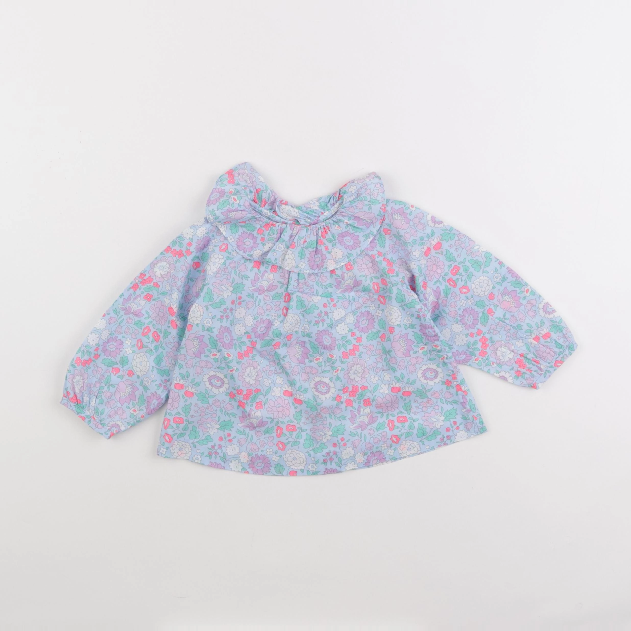Jacadi - blouse liberty bleu, rose - 12 mois