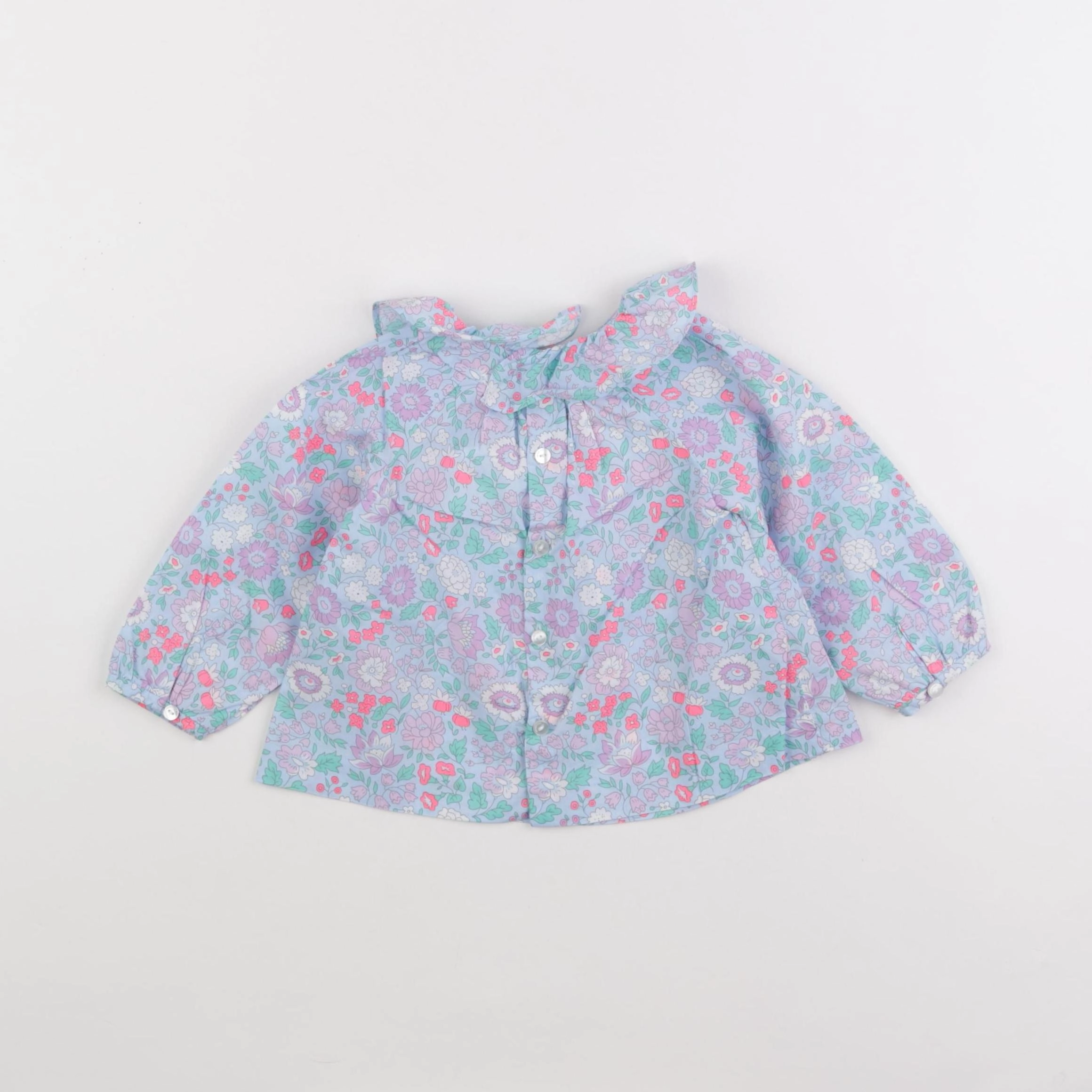 Jacadi - blouse liberty bleu, rose - 12 mois