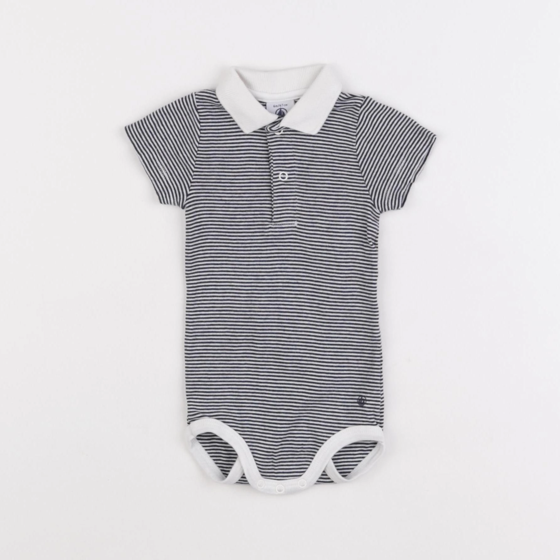 Petit Bateau - body à col blanc, bleu - 6 mois