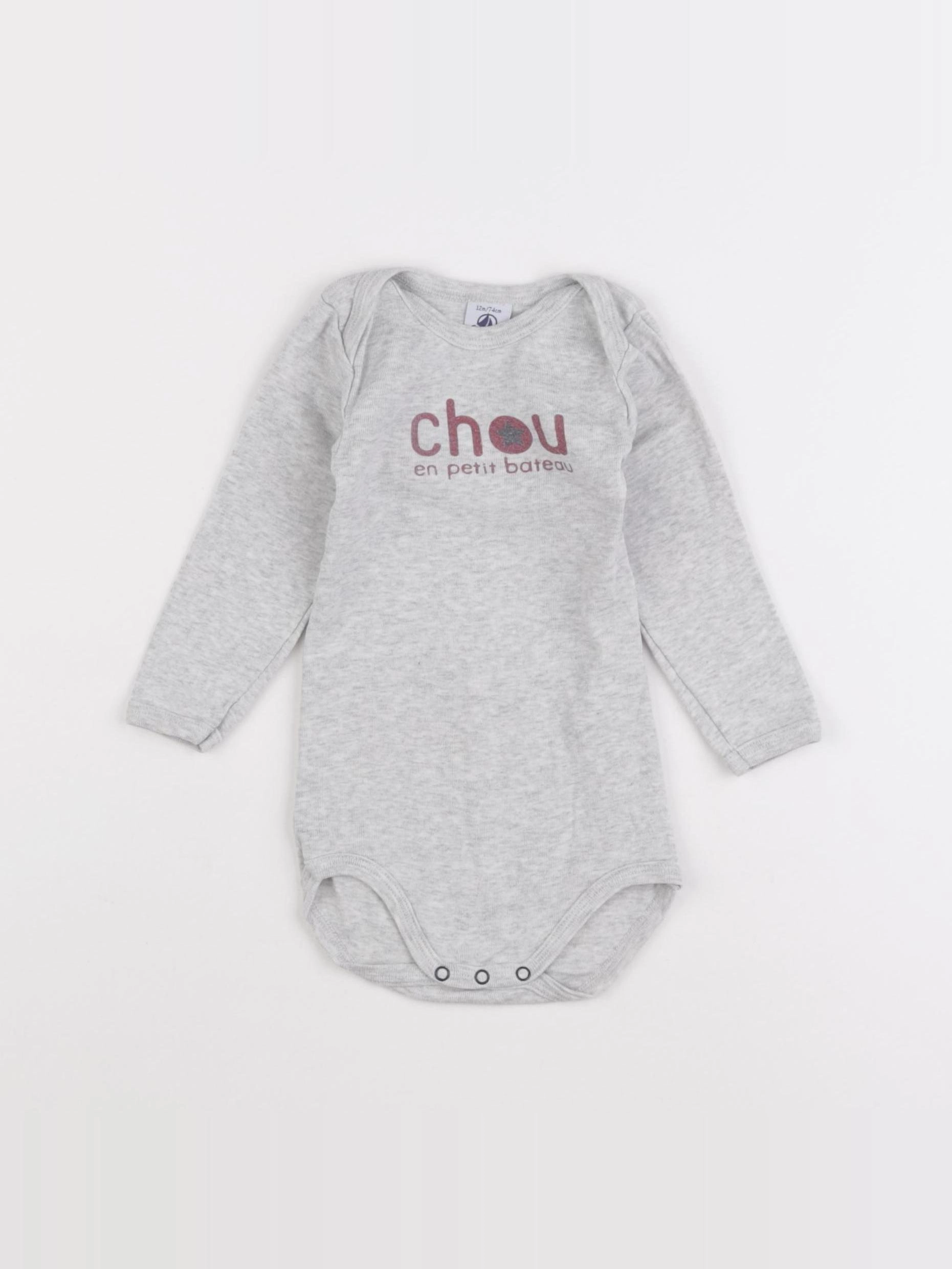 Petit Bateau - body gris - 12 mois