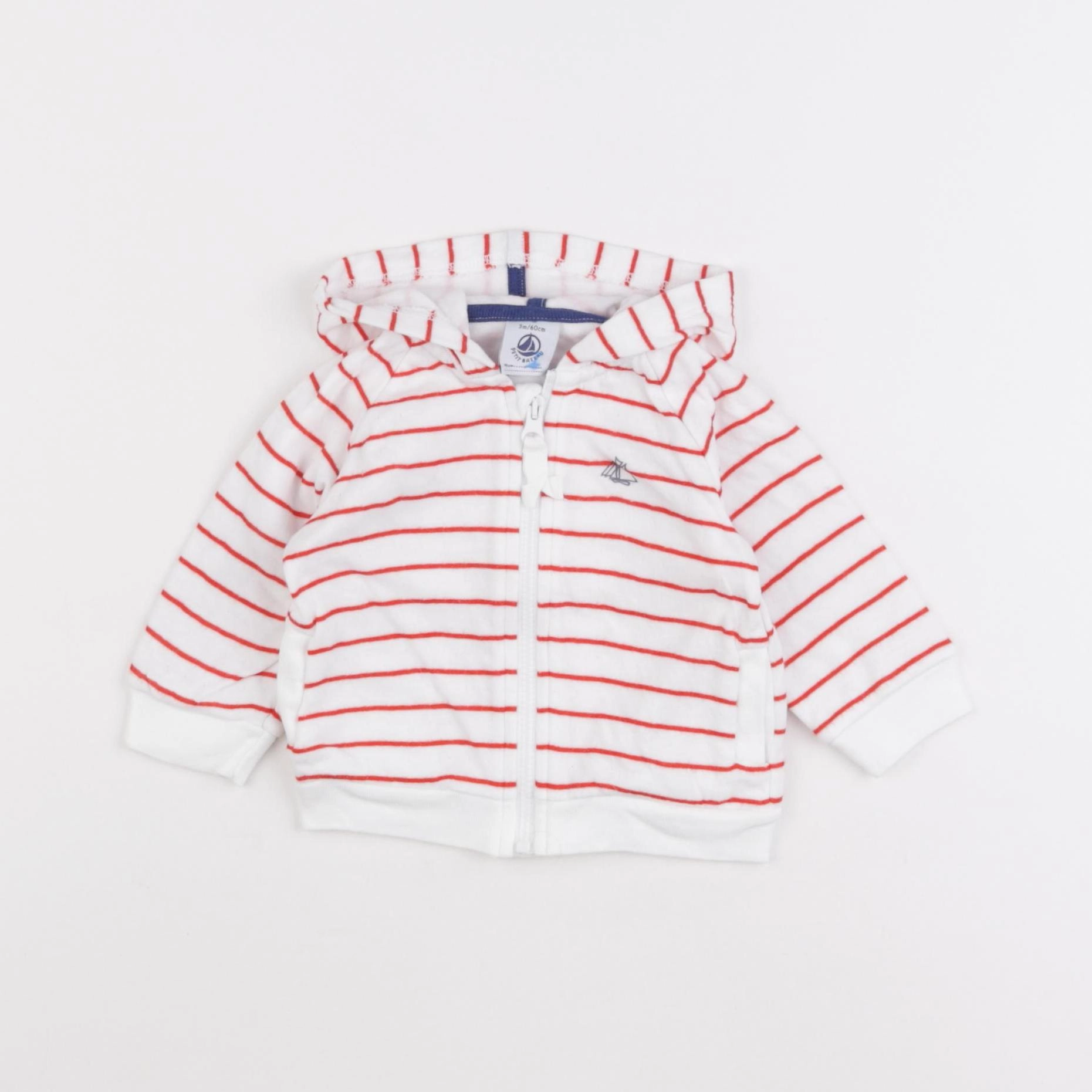 Petit Bateau - gilet blanc, rouge - 3 mois