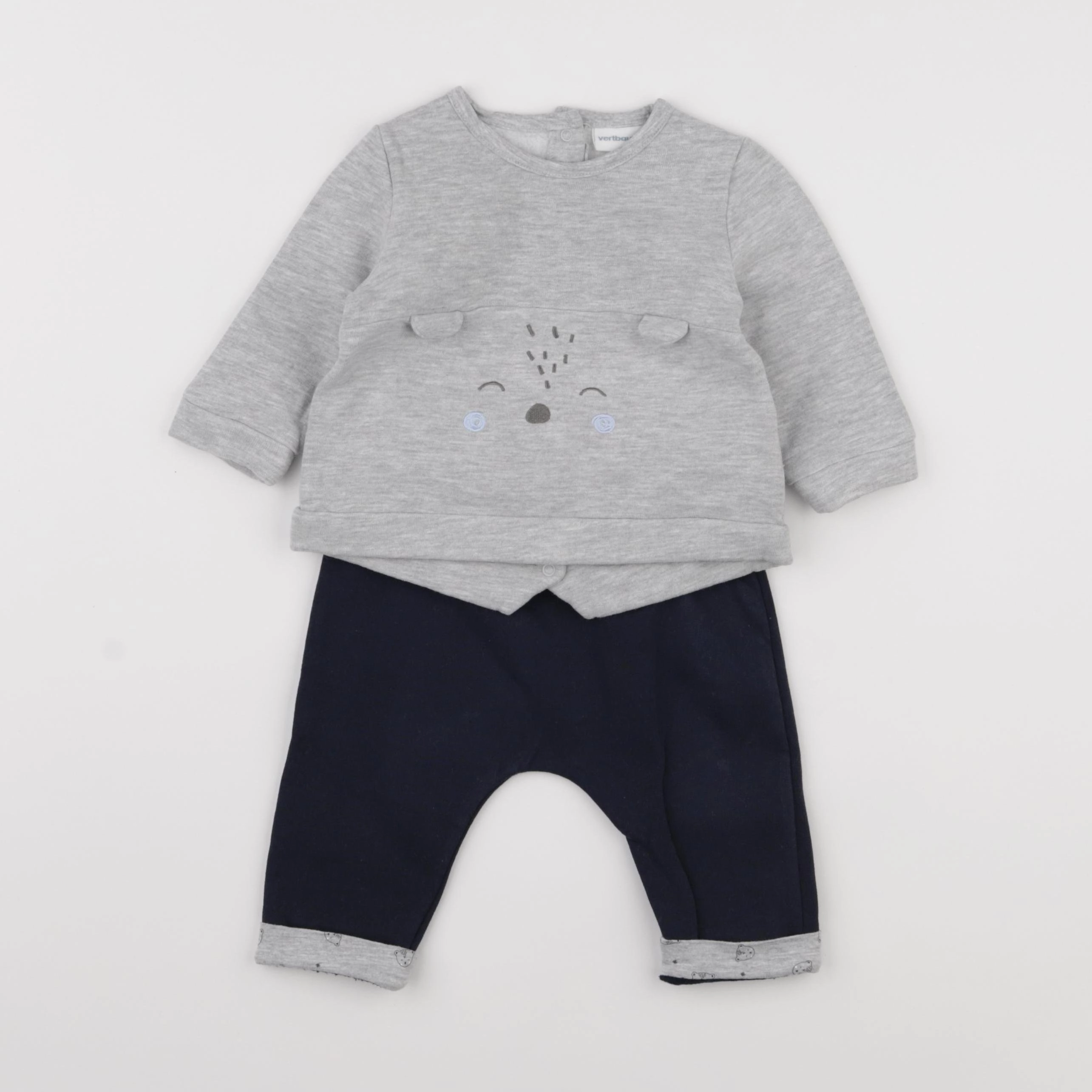 Vertbaudet - ensemble bleu, gris - 6 mois