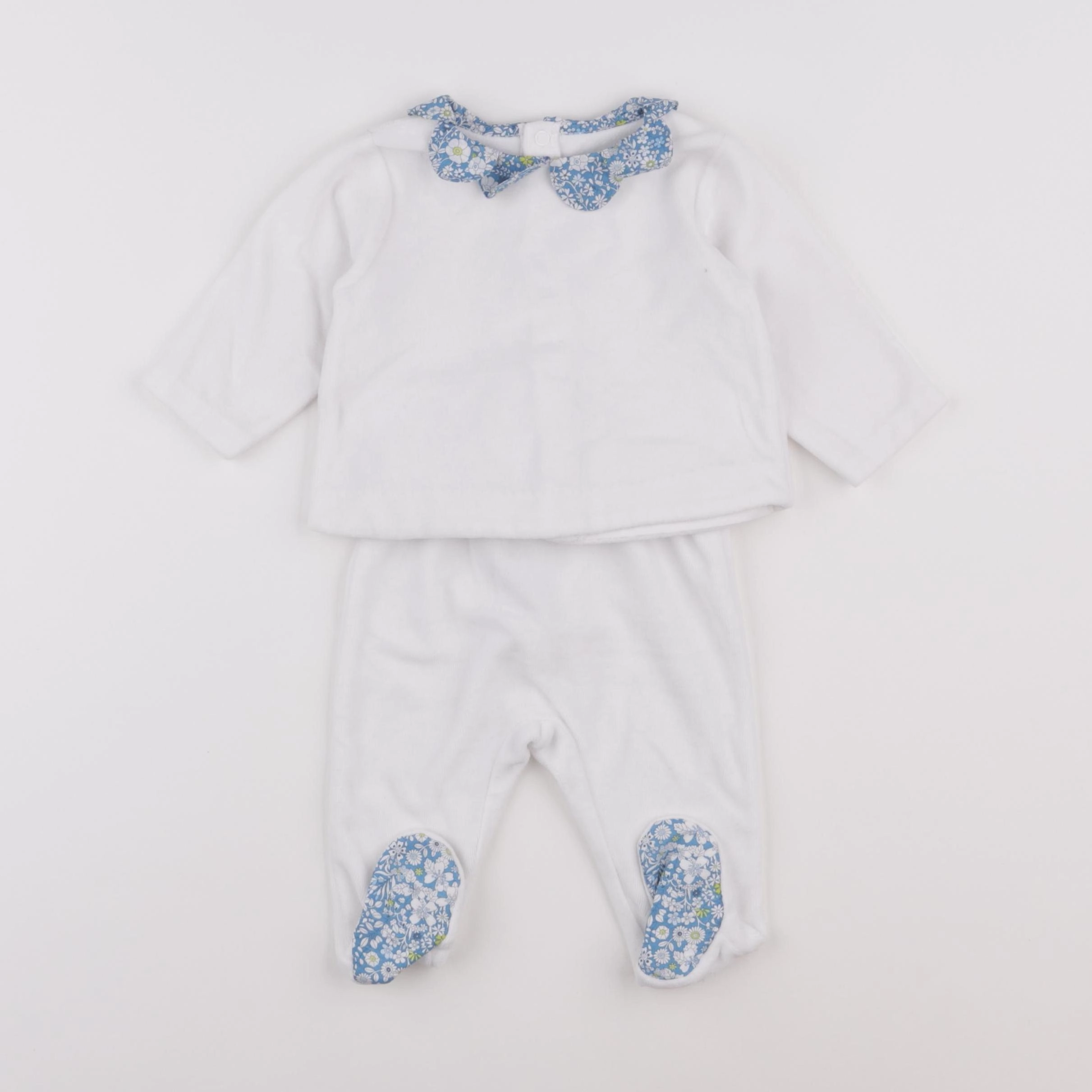 Jacadi - pyjama velours bleu, blanc - 6 mois
