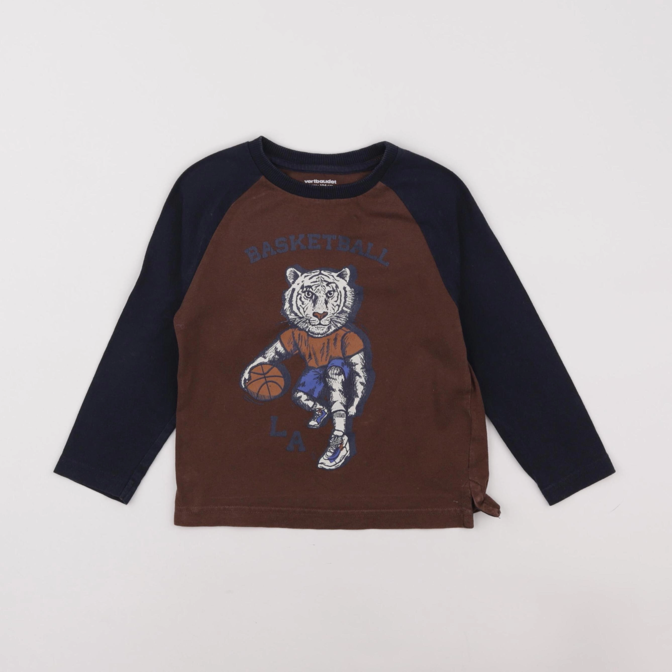 Vertbaudet - tee-shirt bleu, marron - 4 ans