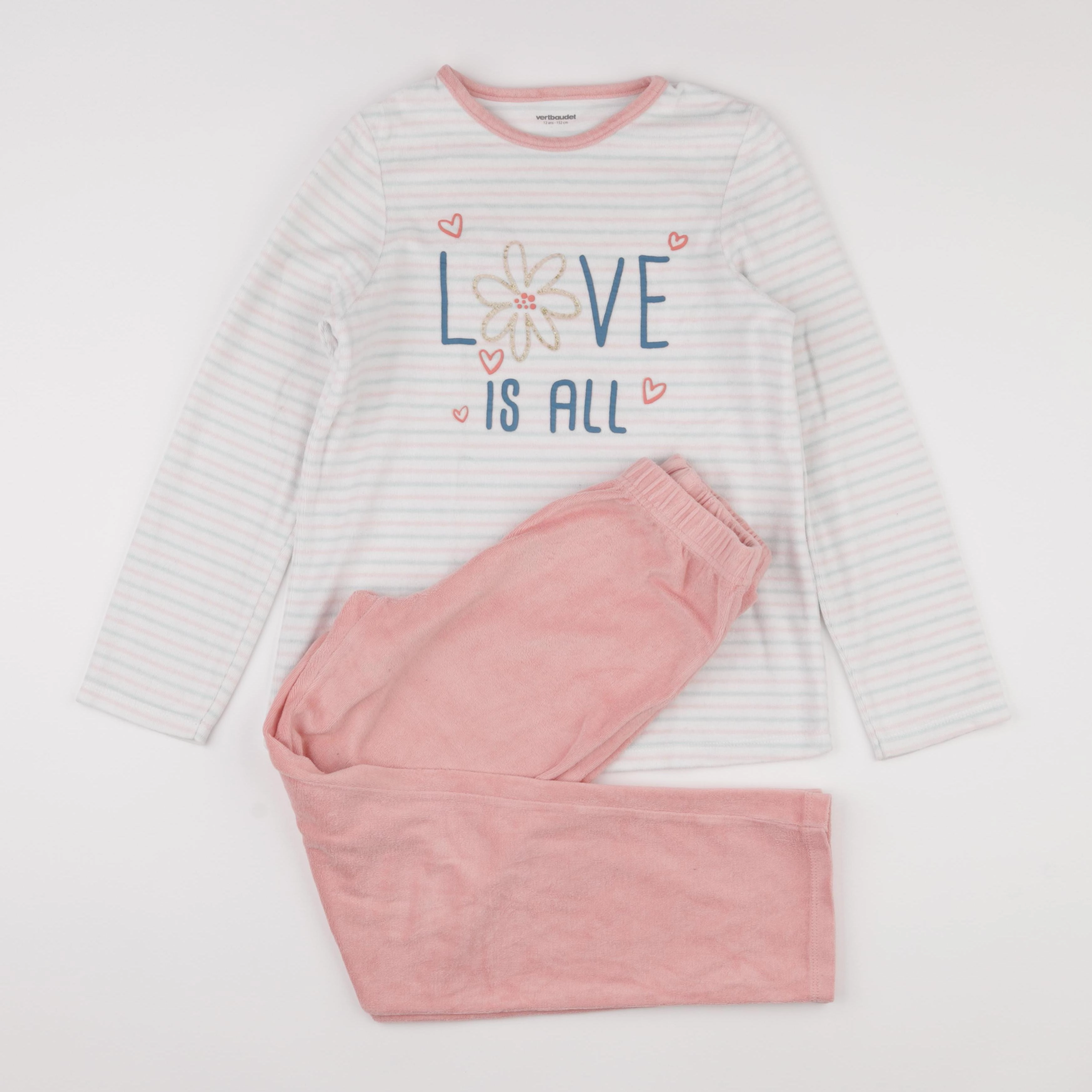 Vertbaudet - pyjama velours rose - 12 ans