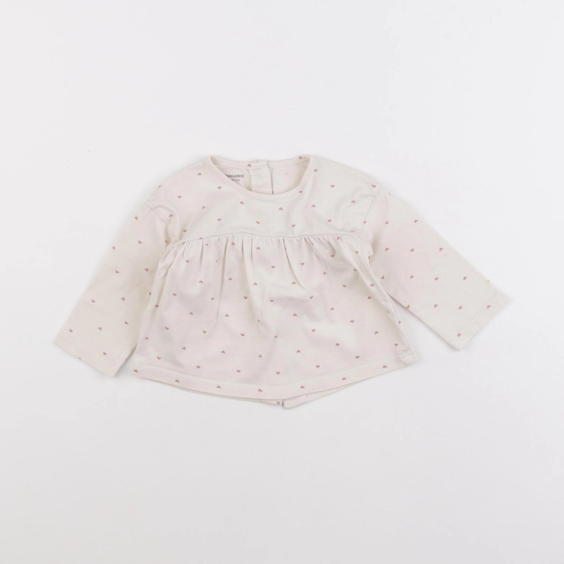 Vertbaudet - tee-shirt beige, rose - 3 mois