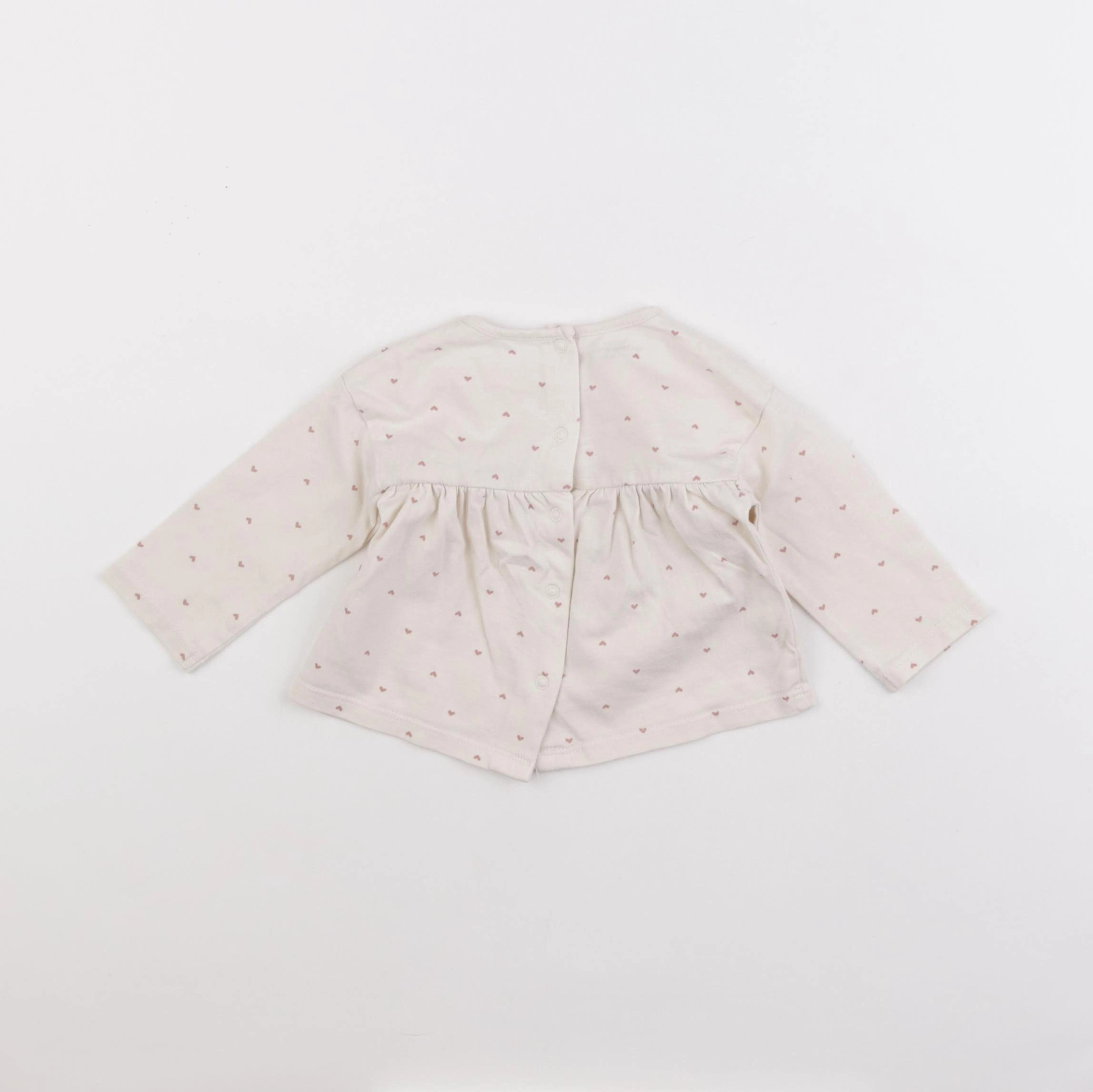 Vertbaudet - tee-shirt beige, rose - 3 mois