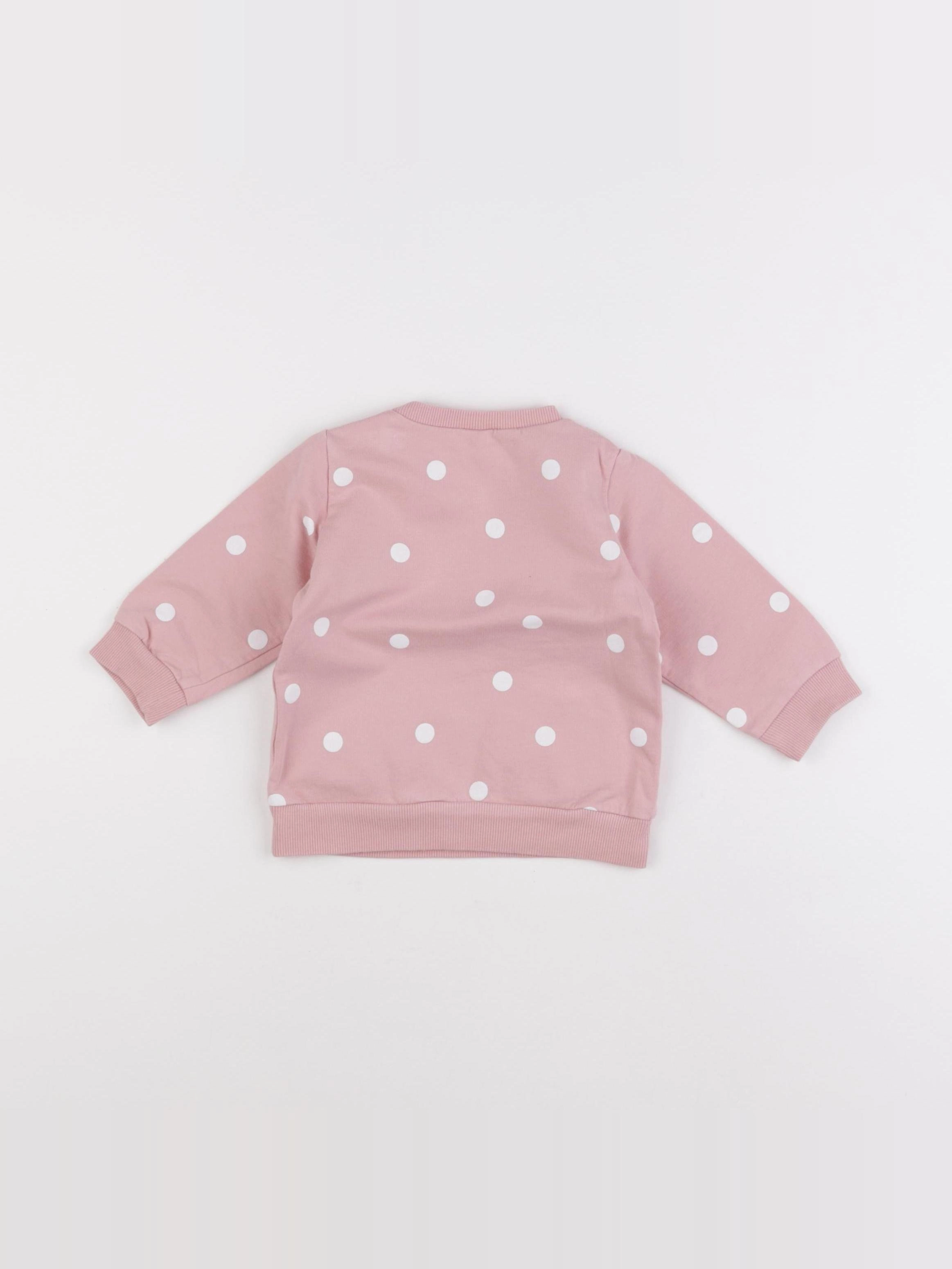 H&M - sweat rose, blanc - 6 mois