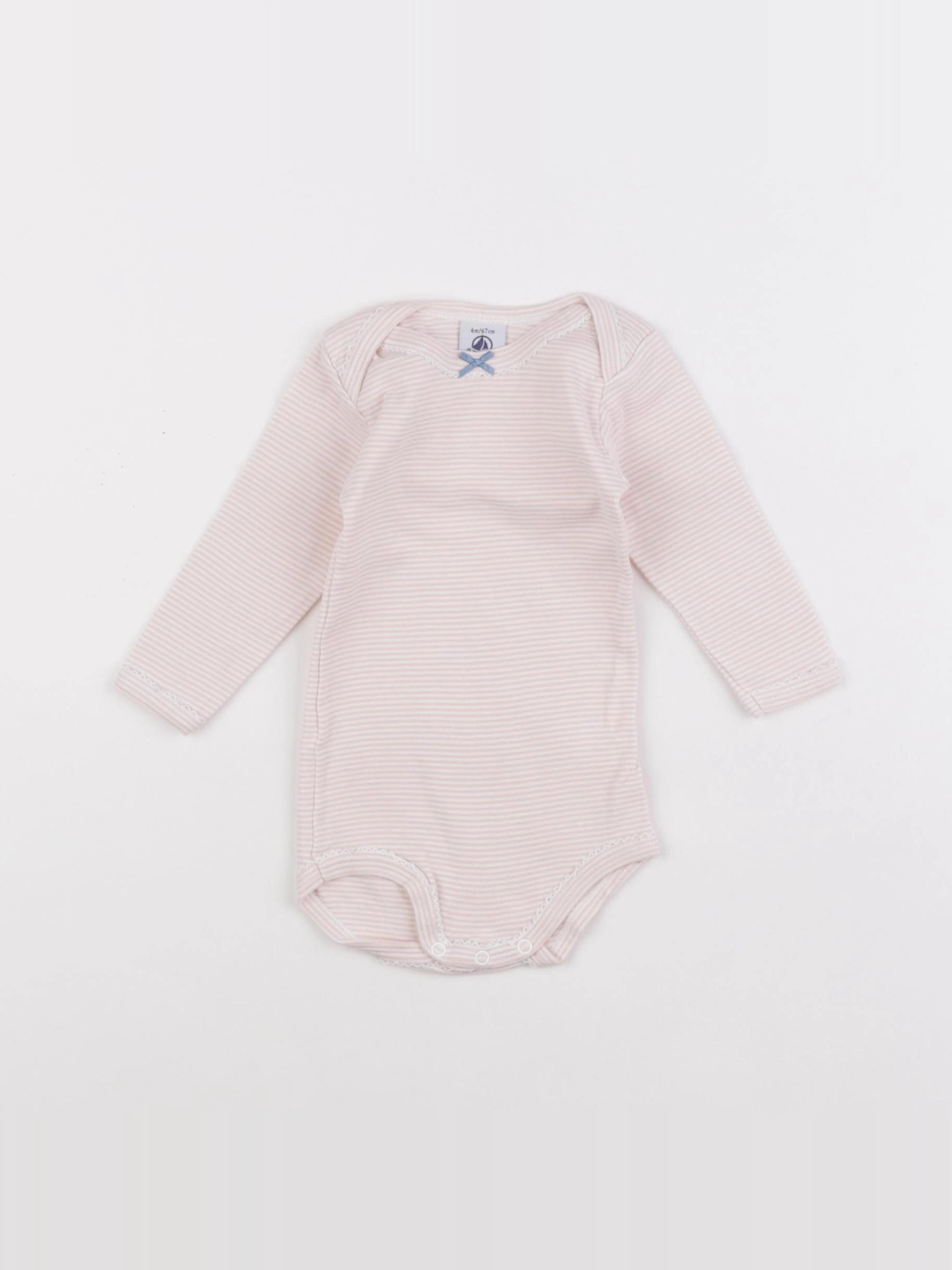 Petit Bateau - body rose, blanc - 6 mois