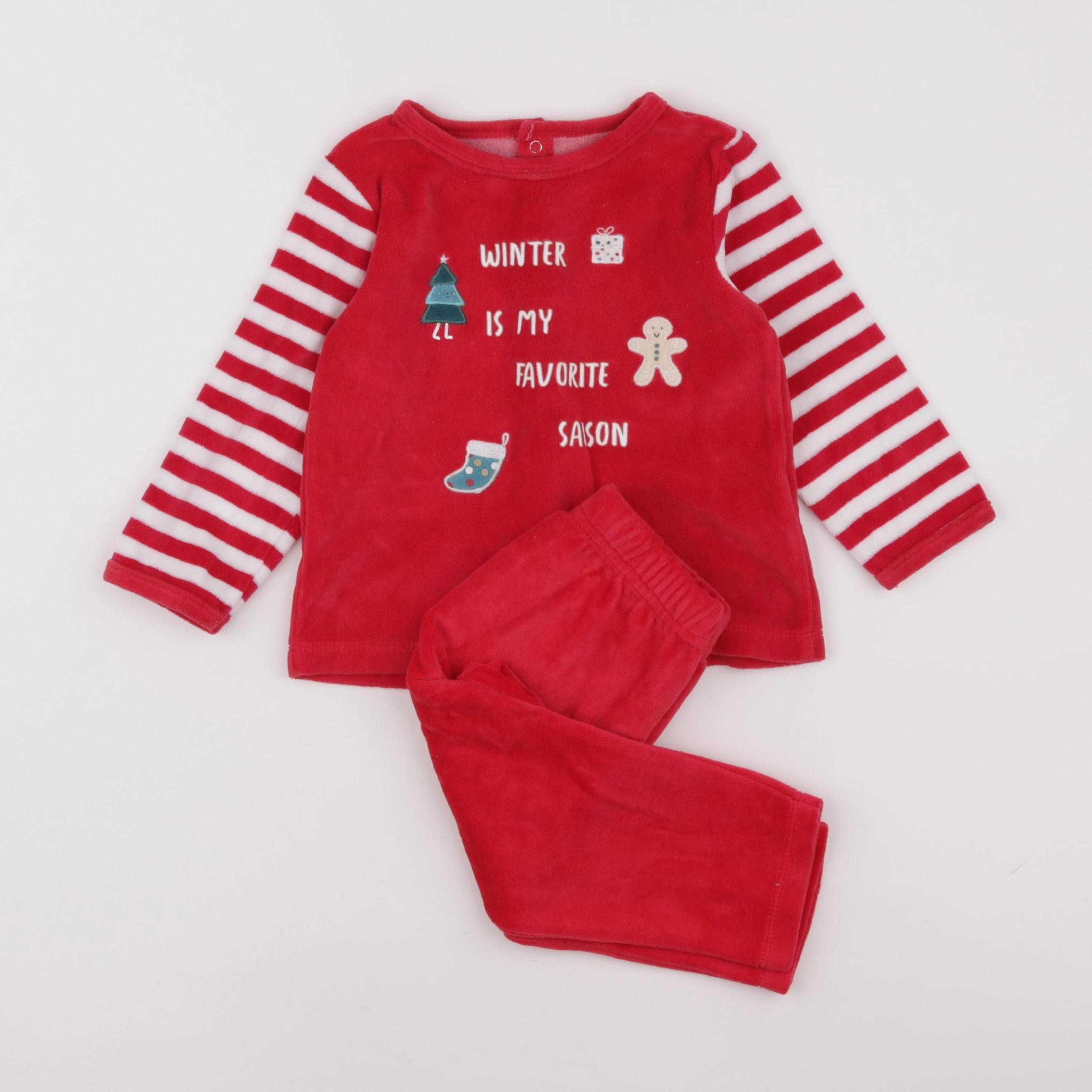 Vertbaudet - pyjama velours rouge - 18 mois