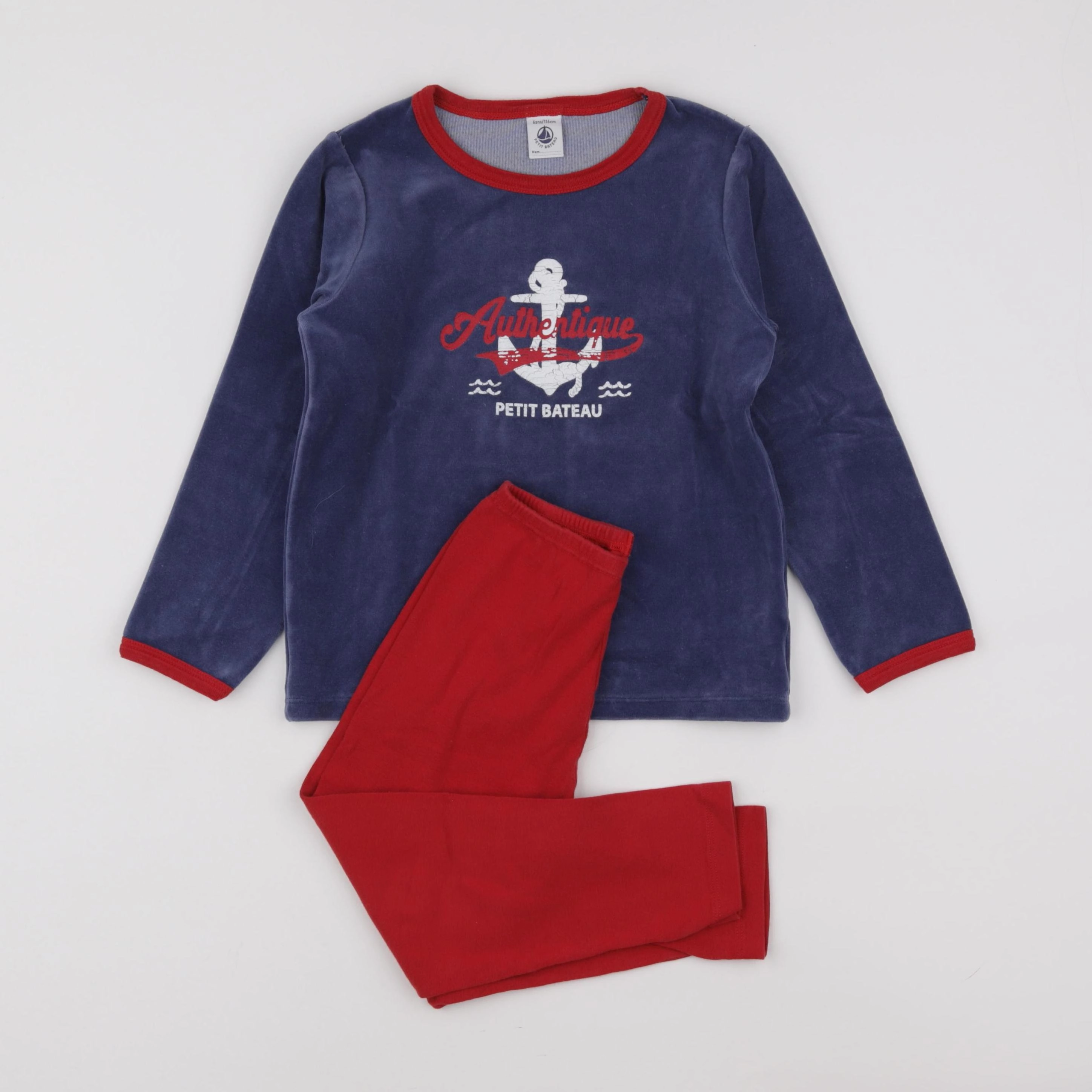 Petit Bateau - pyjama velours bleu - 6 ans