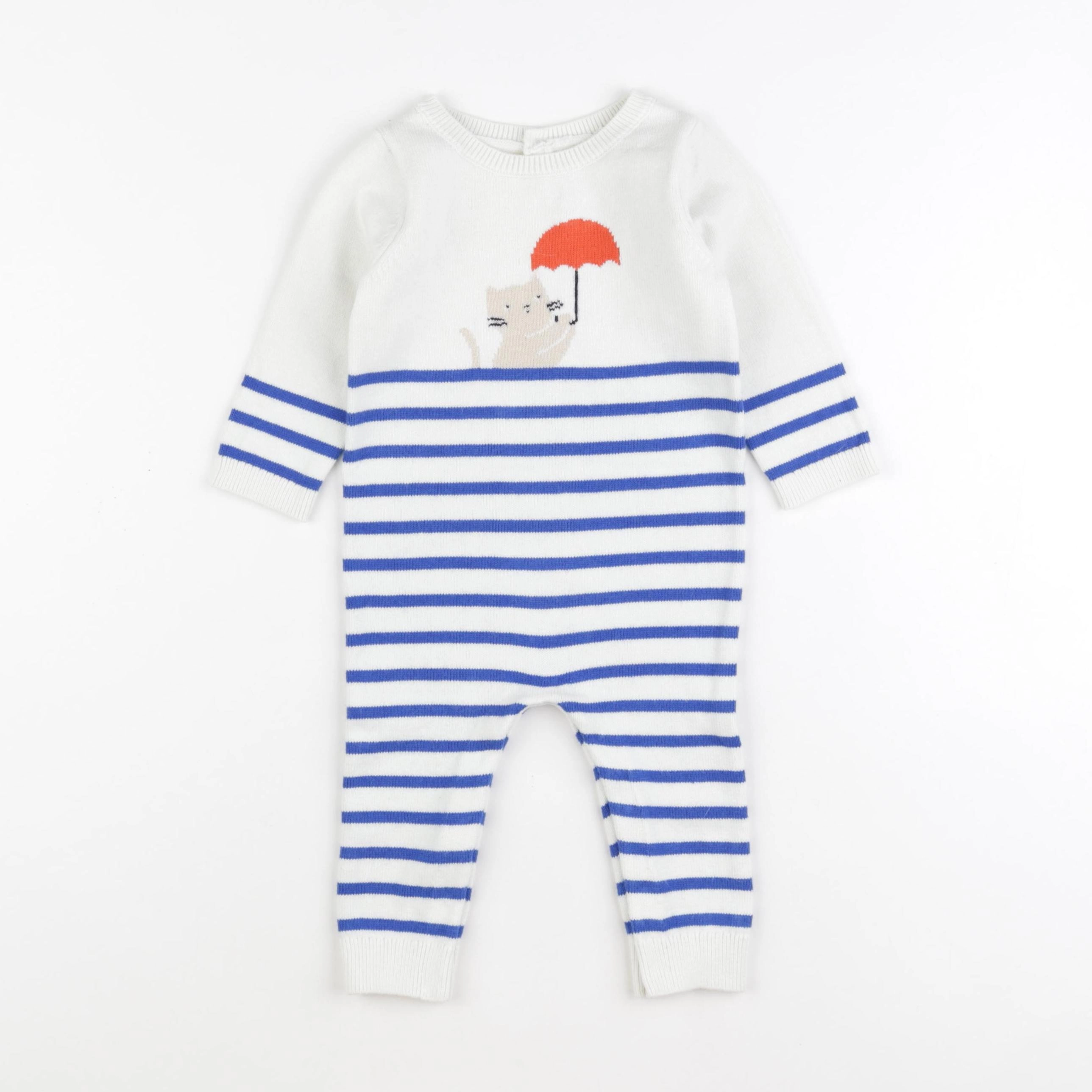 Jacadi - combinaison bleu, blanc - 12 mois