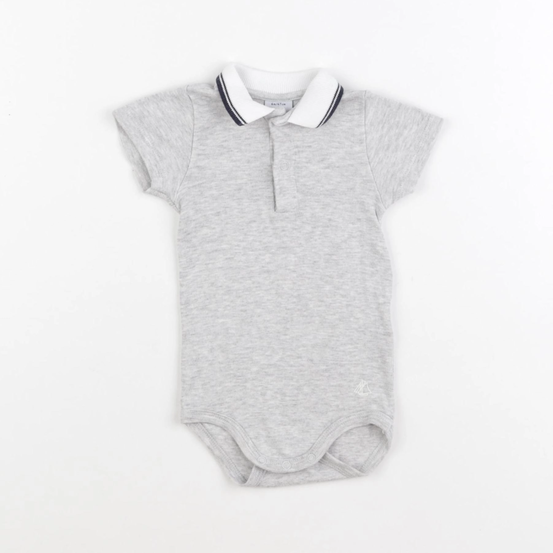 Petit Bateau - body à col gris - 6 mois