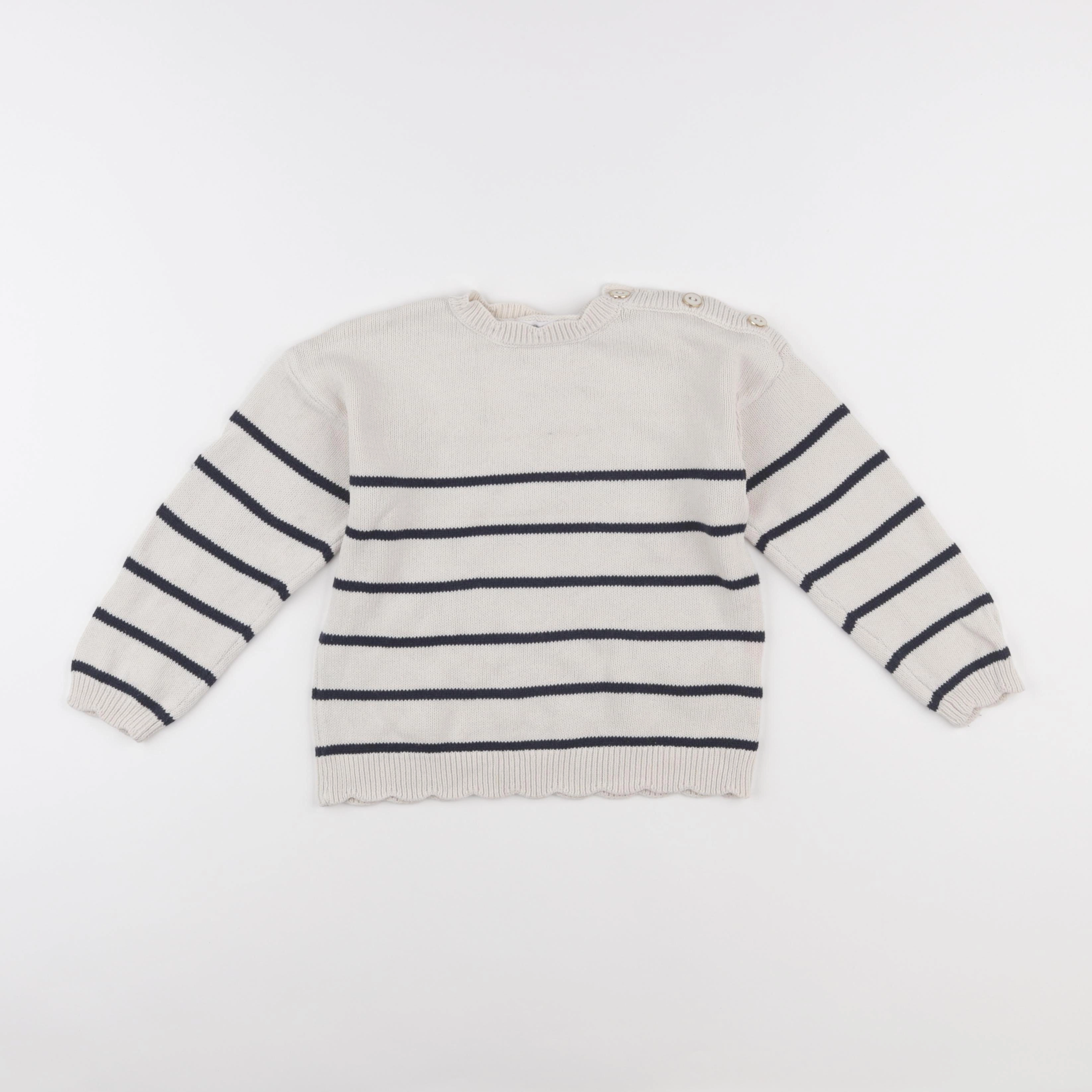 Vertbaudet - pull bleu, beige - 6 ans