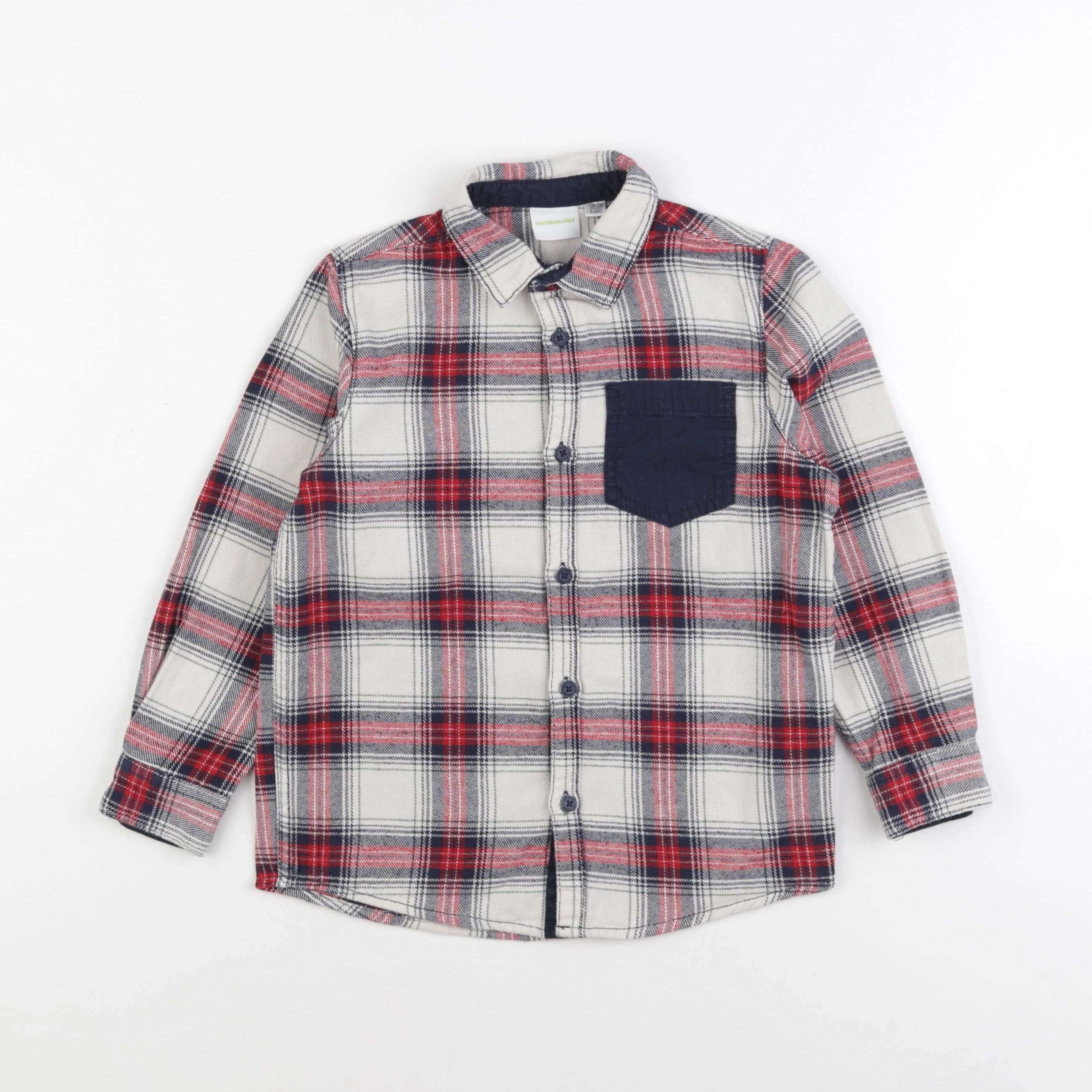 Vertbaudet - chemise beige, rouge - 8 ans