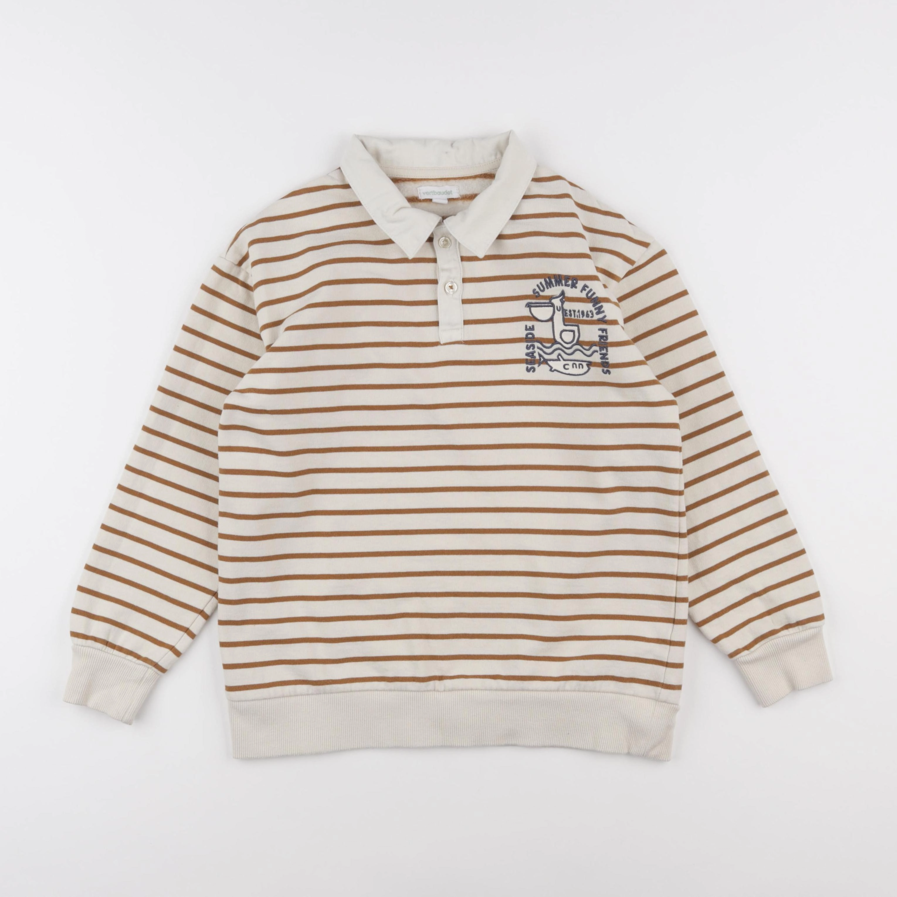 Vertbaudet - sweat blanc, marron - 10 ans