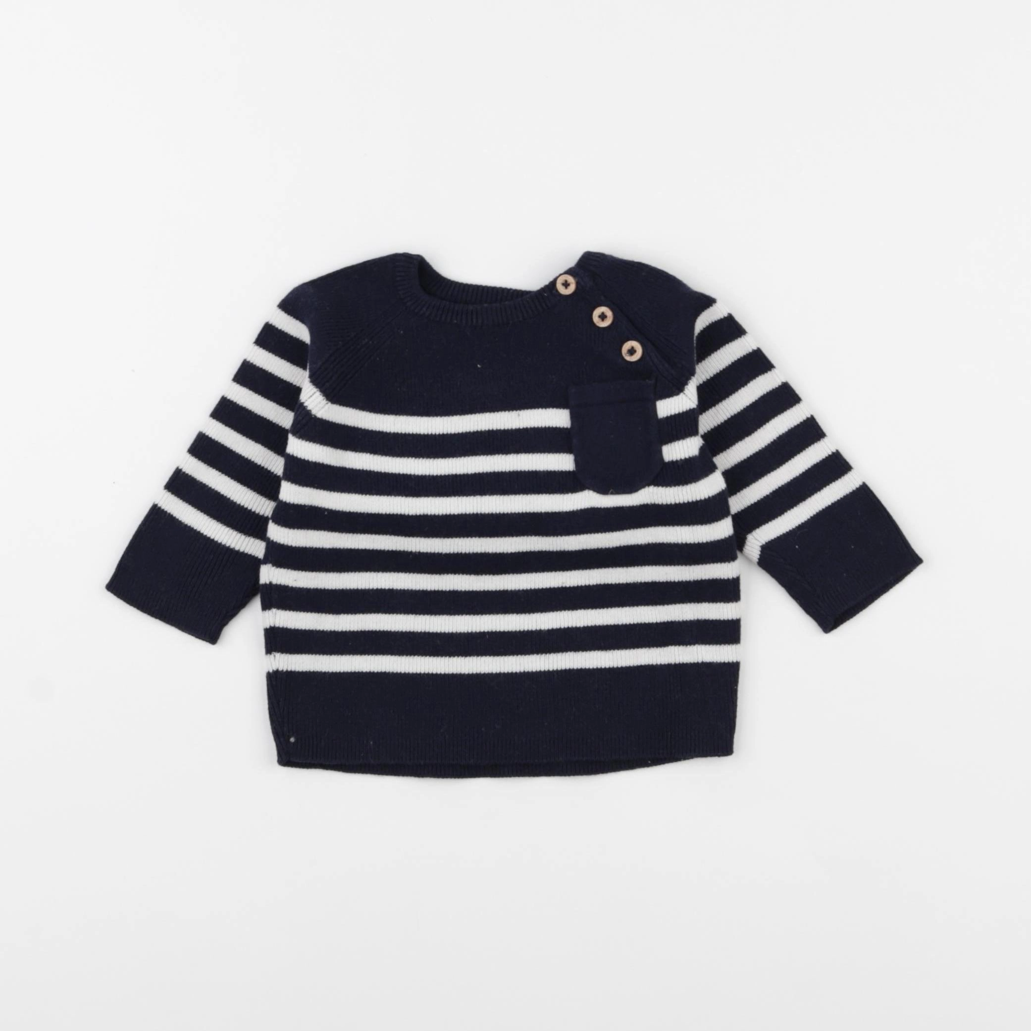 Vertbaudet - pull bleu, blanc - 3 mois
