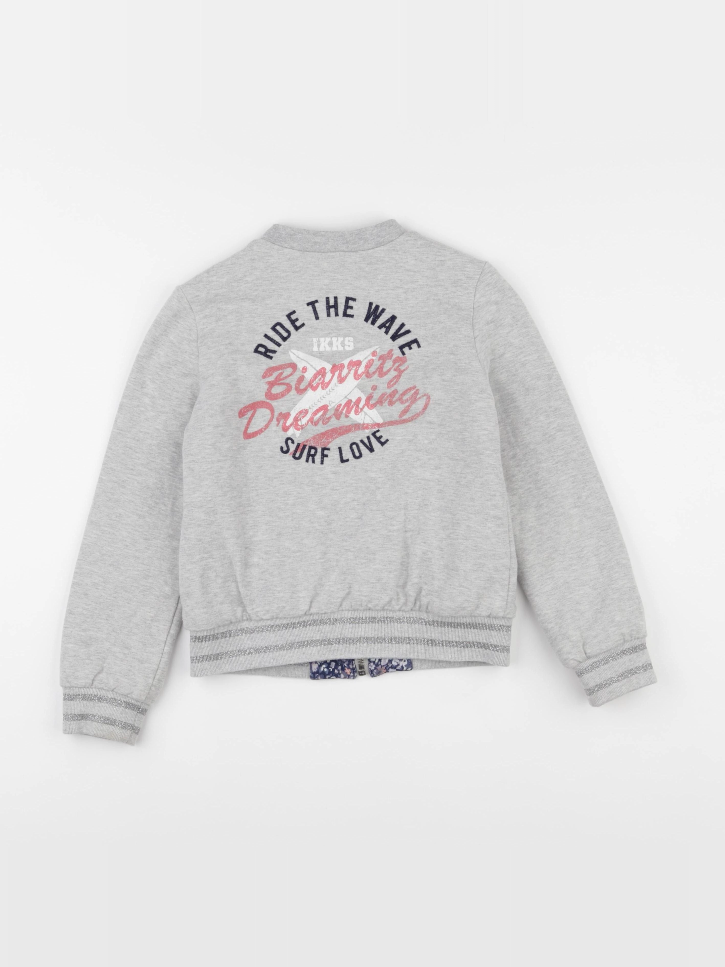 IKKS - sweat réversible, imprimé au dos gris, bleu - 8 ans