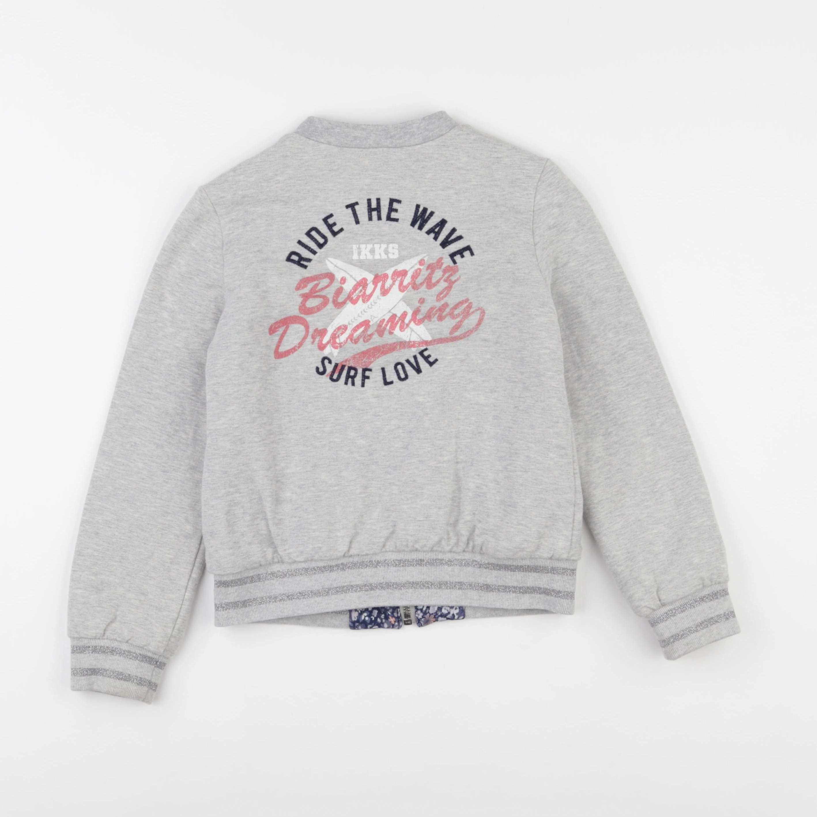 IKKS - sweat réversible, imprimé au dos gris, bleu - 8 ans