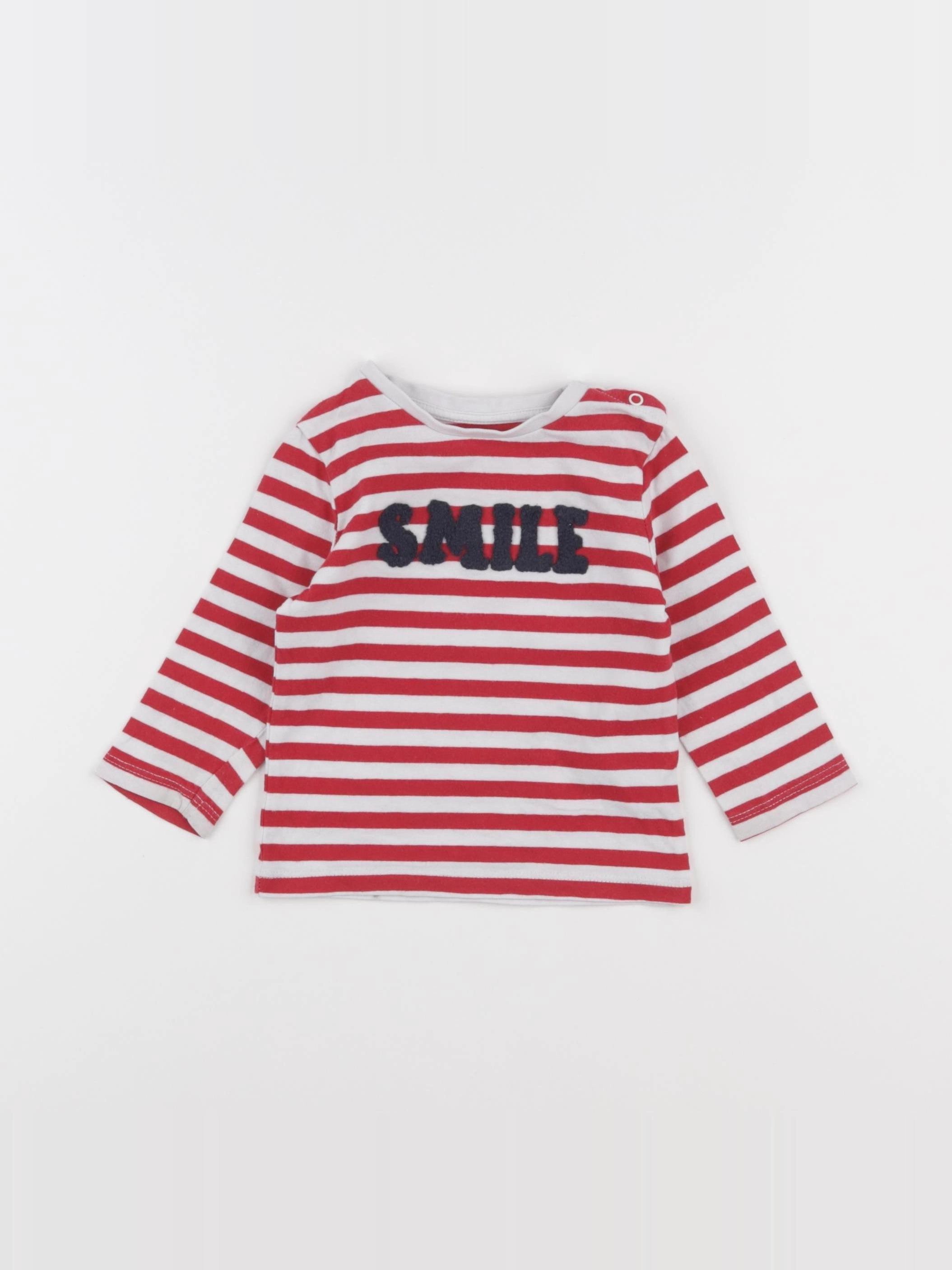 Vertbaudet - tee-shirt blanc, rouge - 6 mois