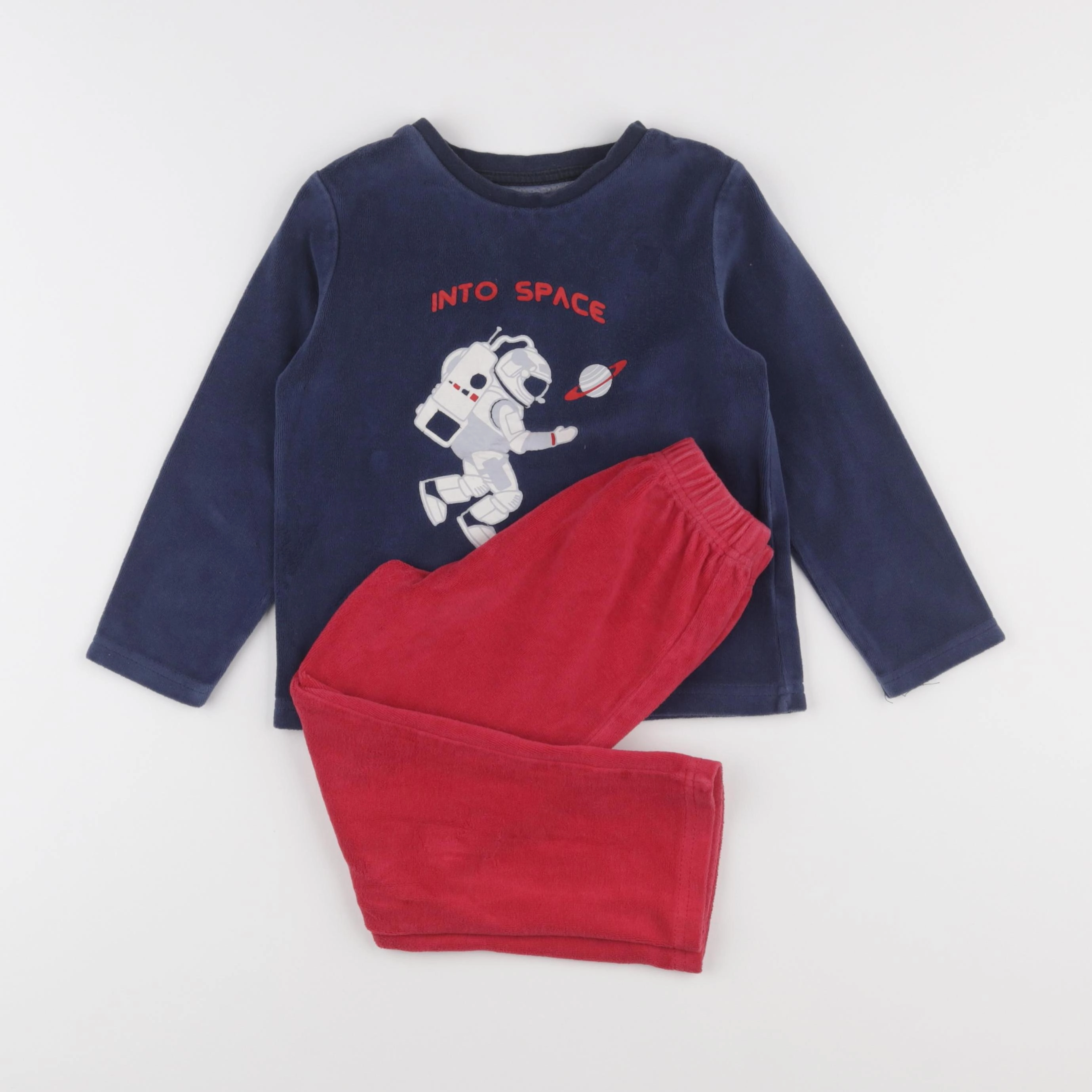 Vertbaudet - pyjama velours bleu, rouge - 5 ans