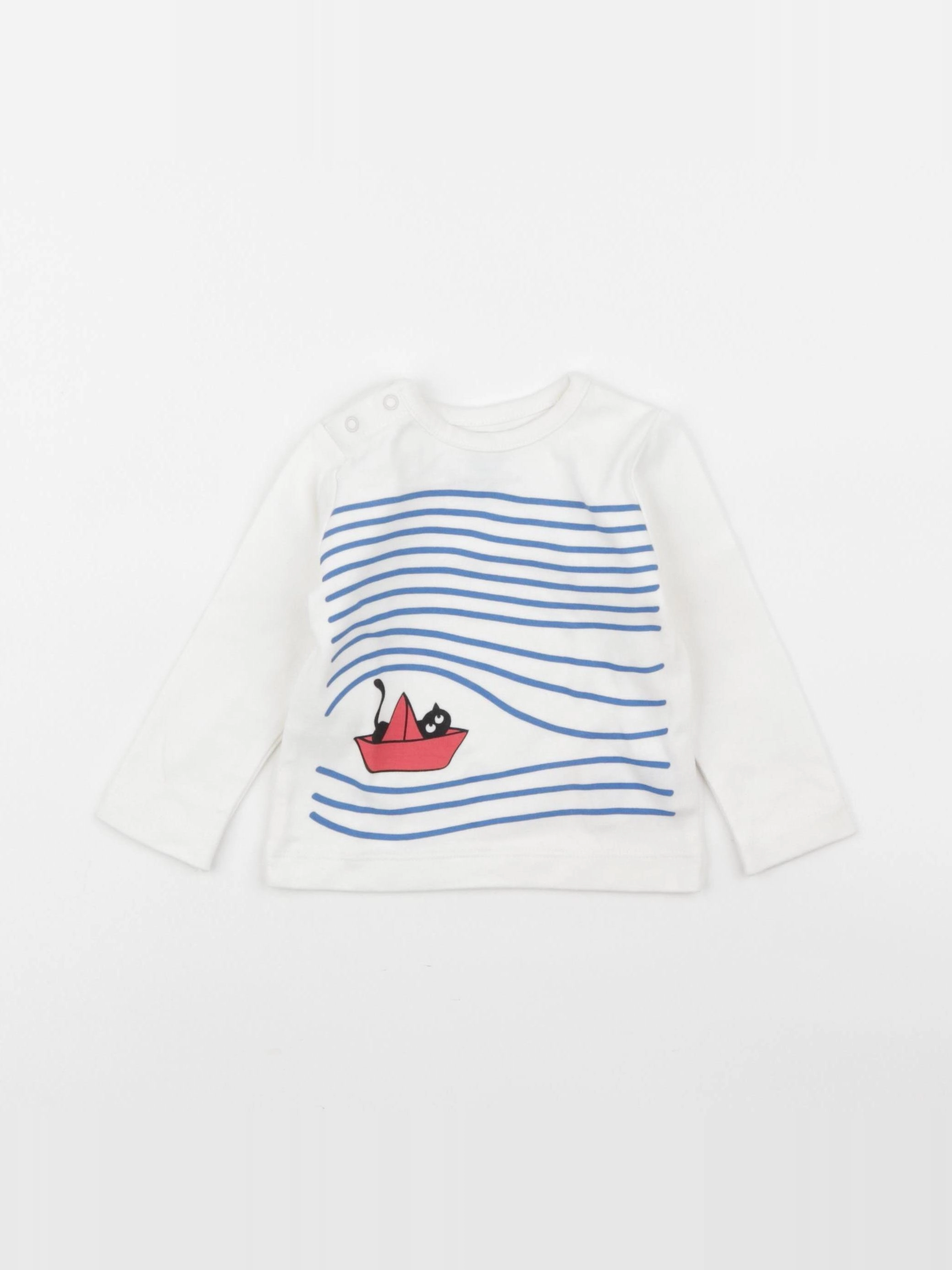 La queue du chat - tee-shirt blanc, bleu - 6 mois
