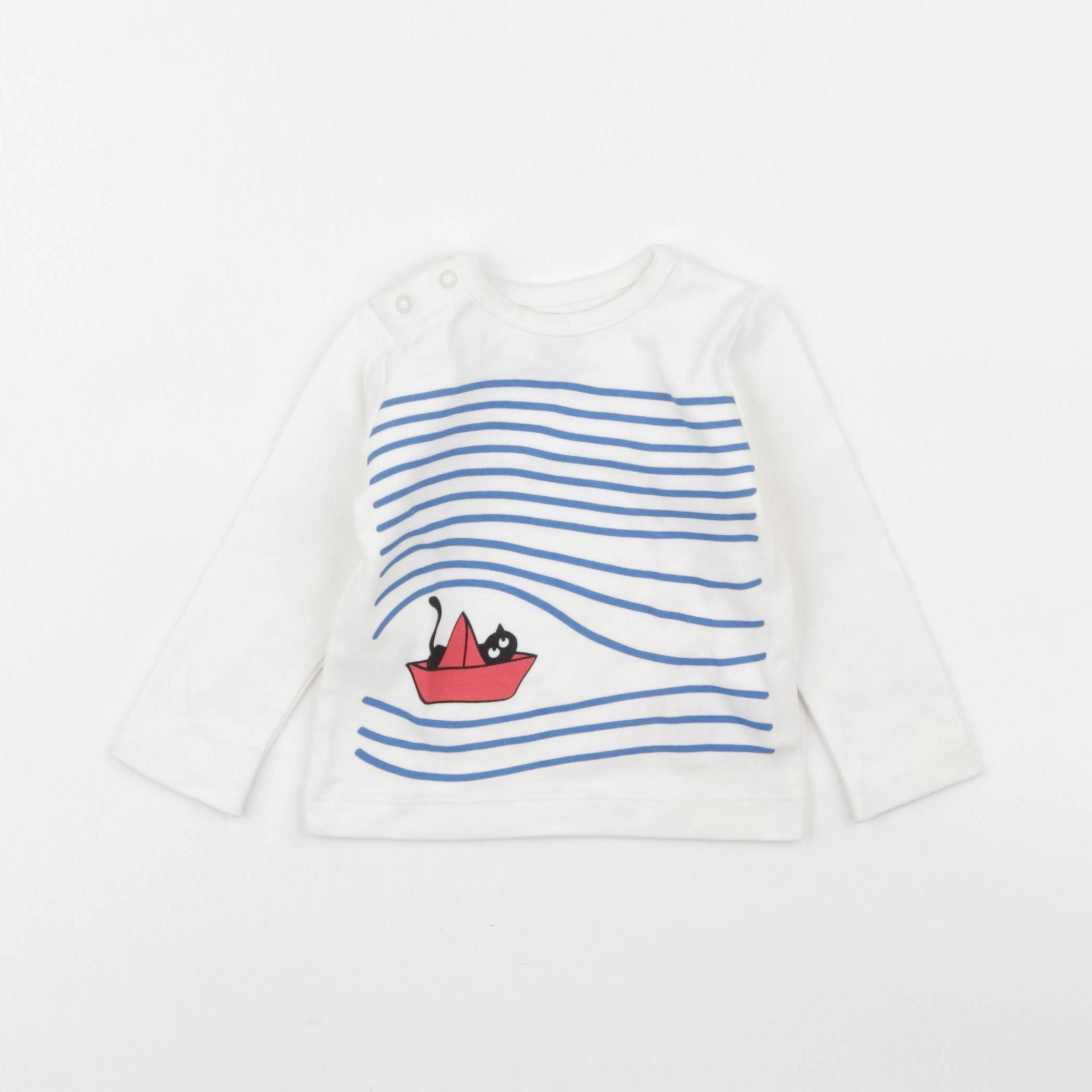 La queue du chat - tee-shirt blanc, bleu - 6 mois
