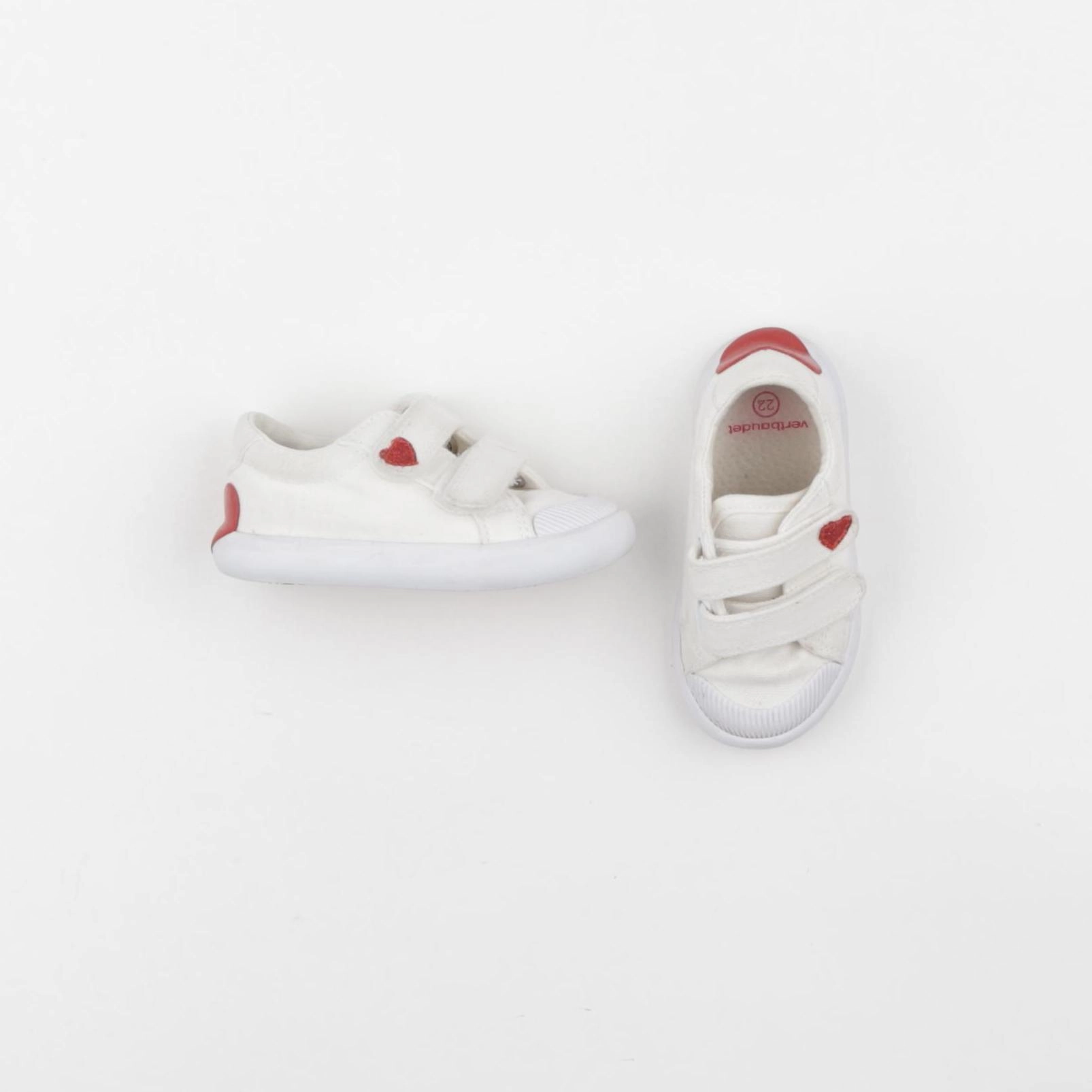 Vertbaudet - tennis à scratch/ lacets blanc, rouge - pointure 22