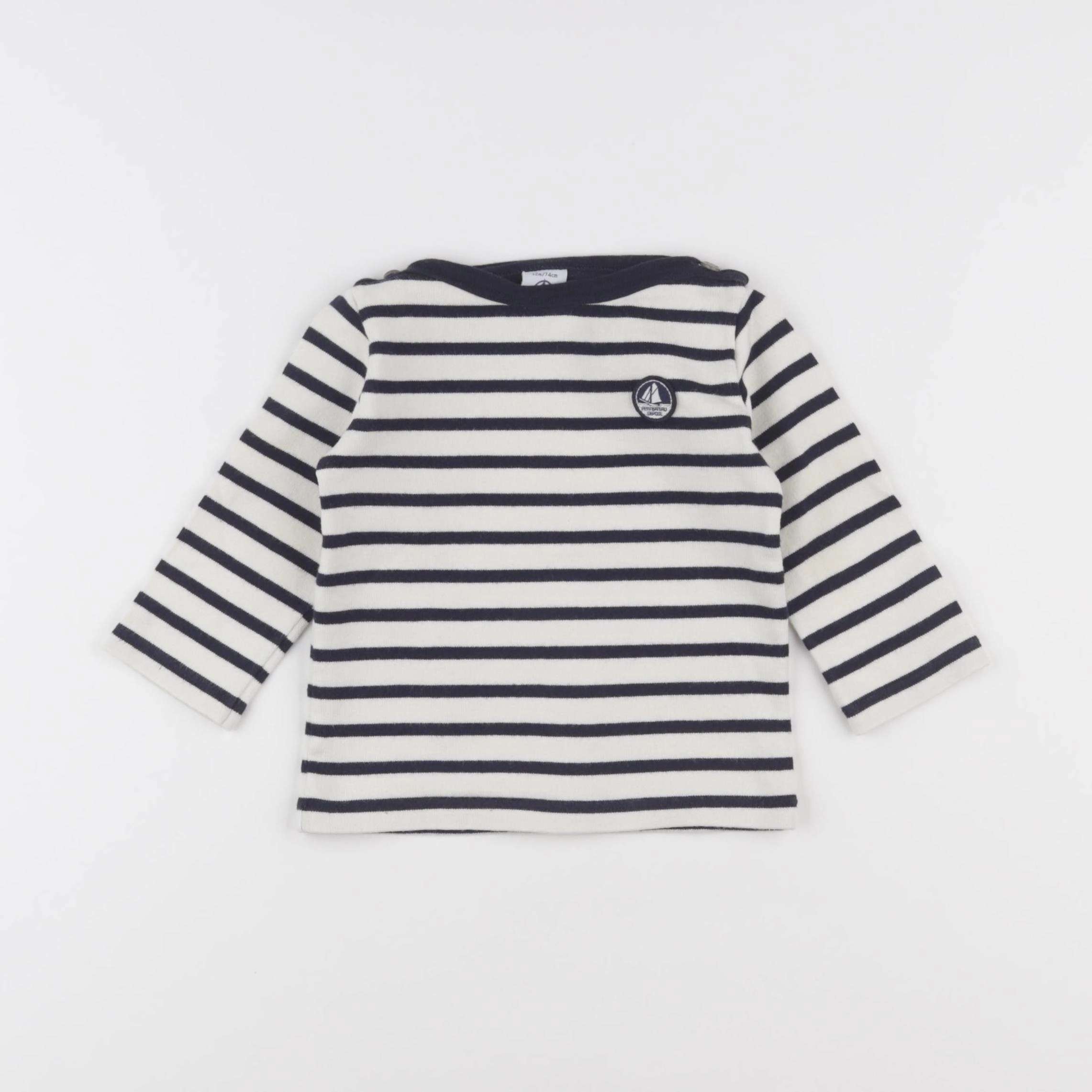 Petit Bateau - tee-shirt blanc, bleu - 12 mois