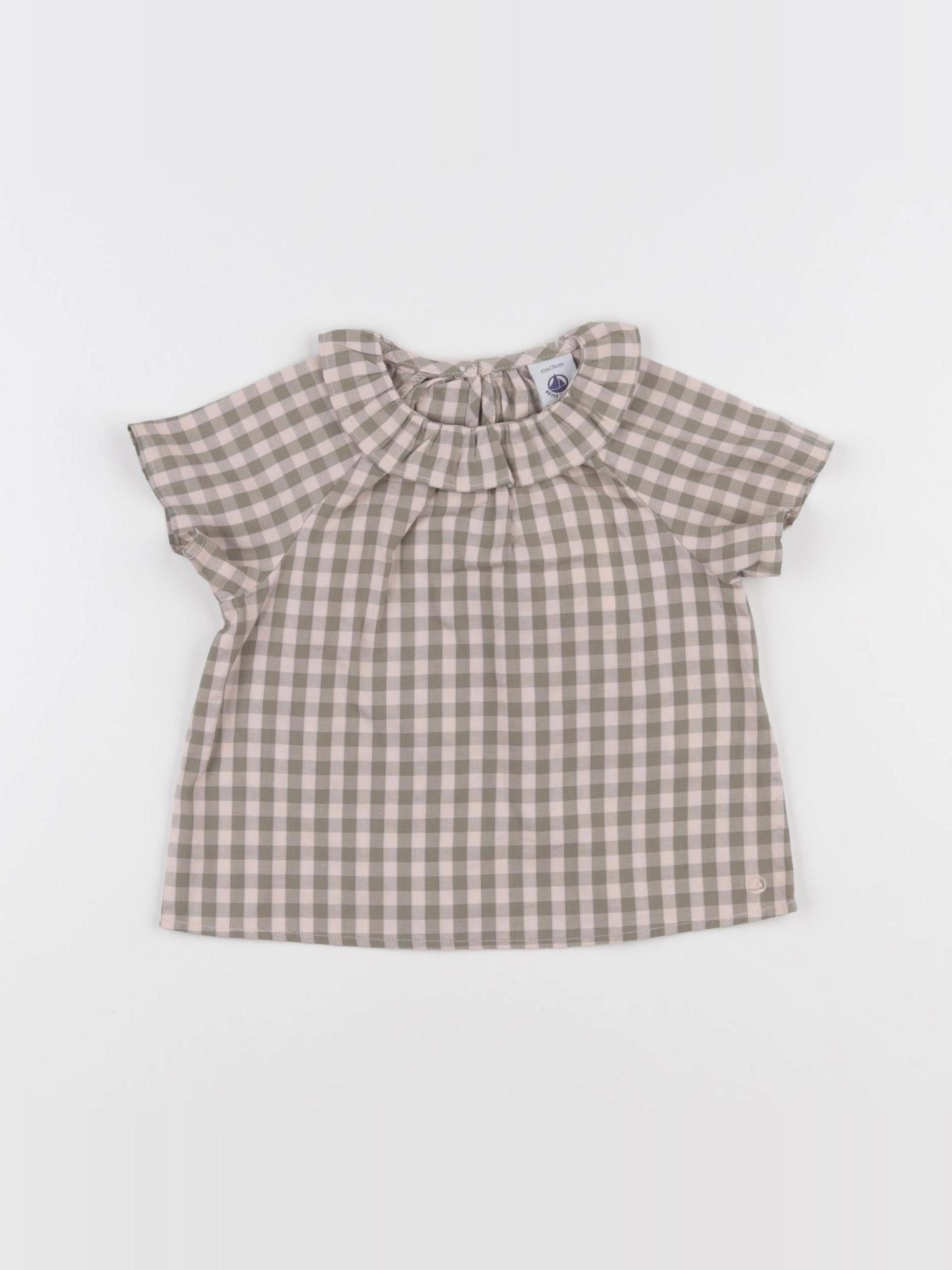 Petit Bateau - blouse vert, rose - 12 mois