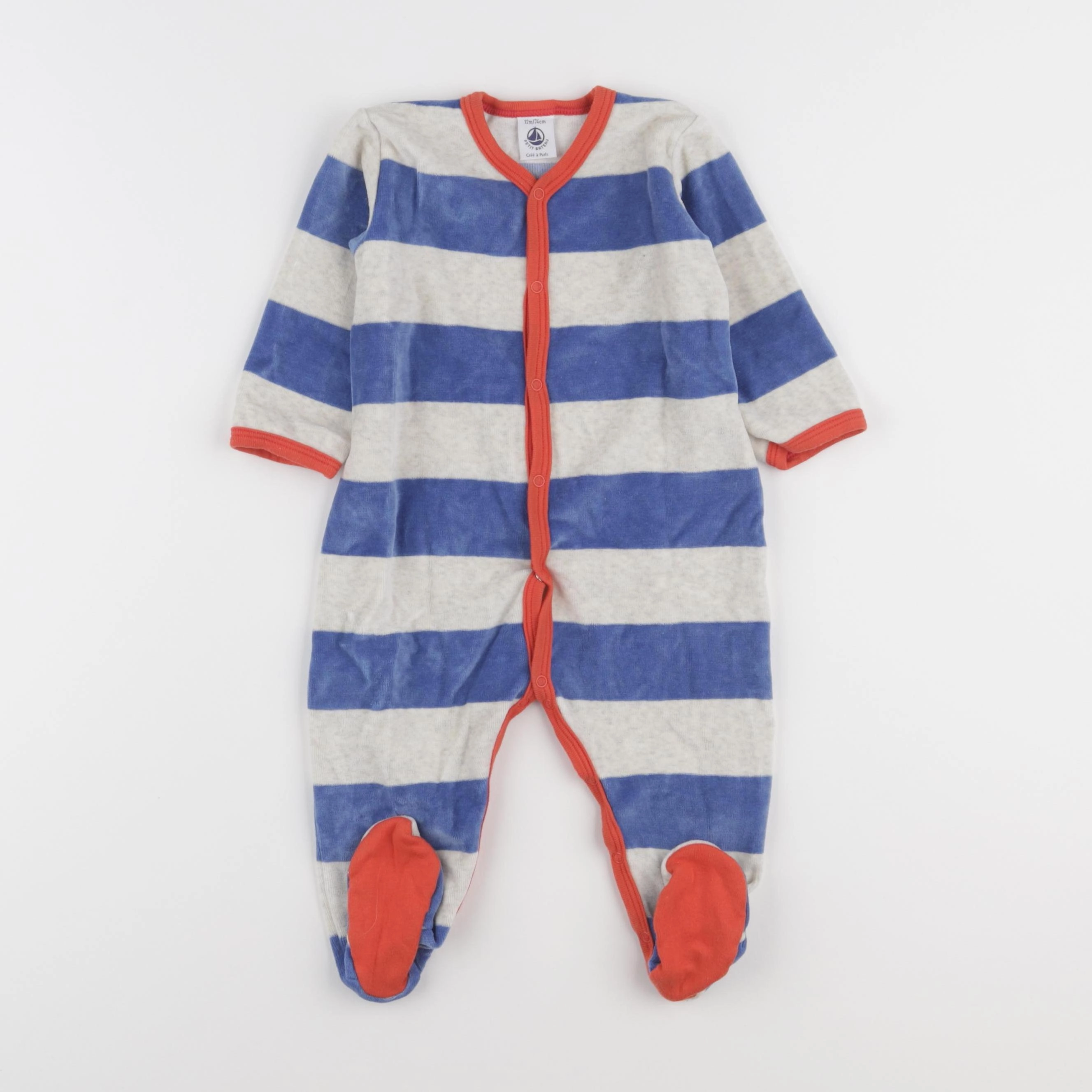 Petit Bateau - pyjama velours bleu - 12 mois