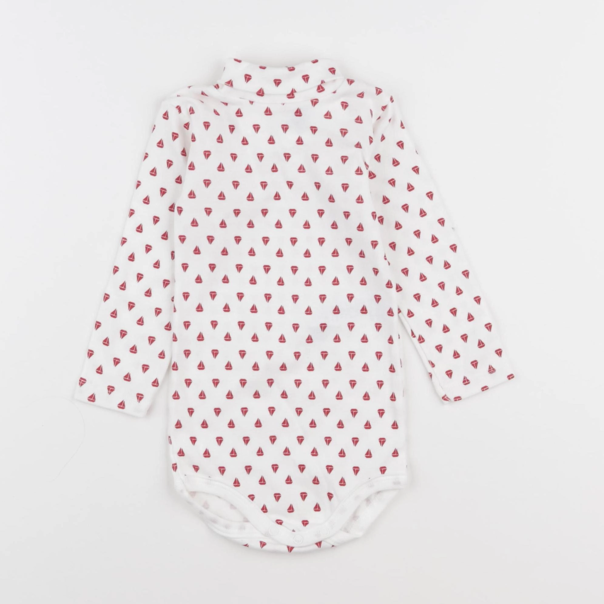 Petit Bateau - body à col blanc, rouge - 12 mois